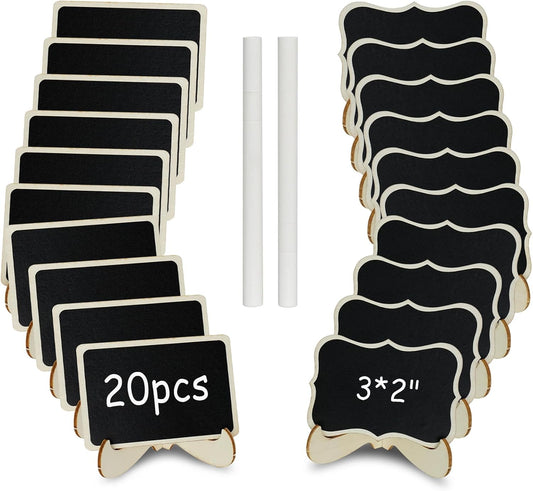 Mini Chalkboard Signs with Stands – Reusable Wooden Food Labels for Party, Buffet & Wedding – Includes 2 Chalk Markers – Mini Chalkboards for DIY Crafts & Food Display (Small)