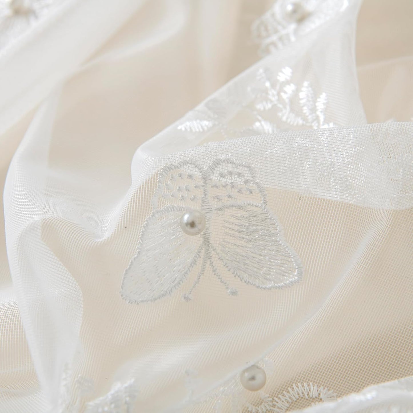 VISIONTEX White Sheer Voile Curtains, Decorative White Embossed Butterflies Rod Pocket Window Drapes for Home Kitchen, Living Room and Bedroom 54 x 63 Inch, Set of 2 Curtain Panels