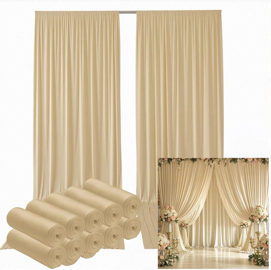 50ftx12ft Wrinkle Free Beige Backdrop Curtain, 10 Panels 12FT Height Beige Wedding Backdrop Drapes, Silky Polyester Back Drop Cloth for Birthday Photography Background Party Backdrop Draping