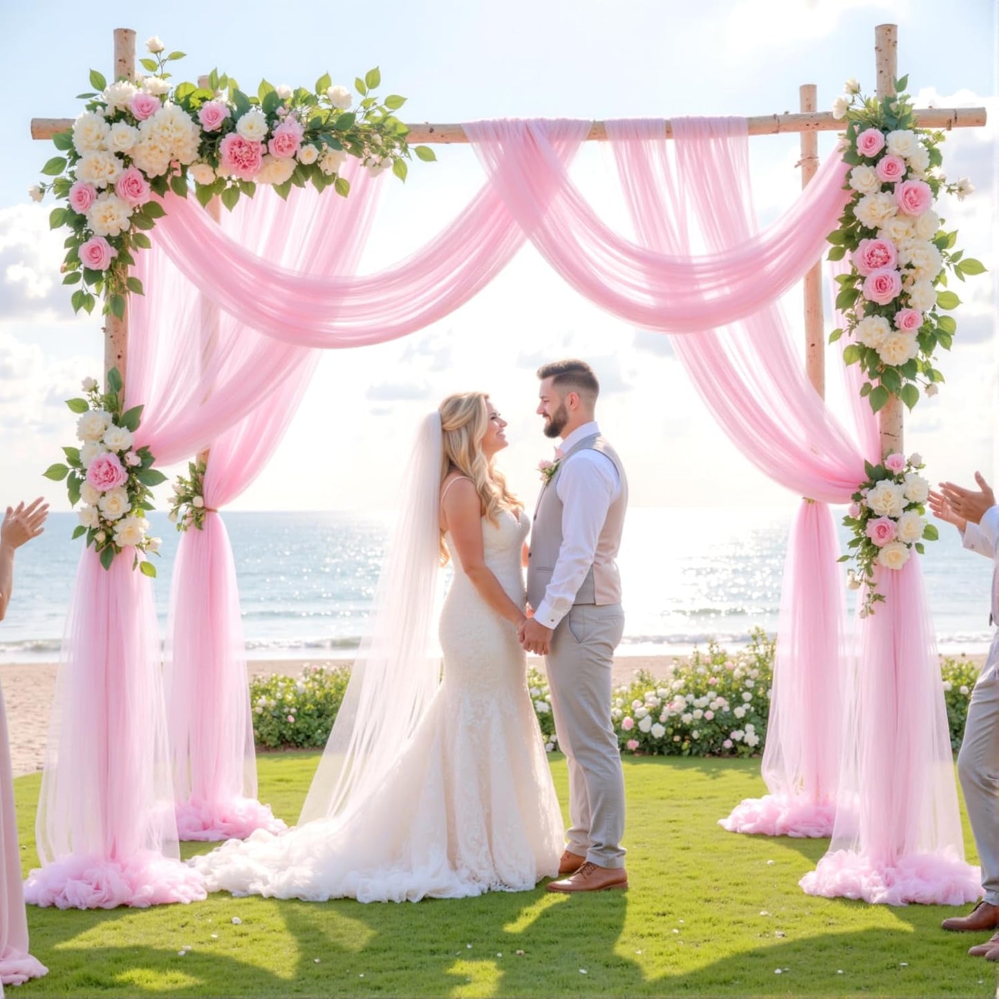 Wedding Arch Draping Fabric Backdrop 1 Panel 30" x 19Ft Pink Drapes Curtains for Wedding Reception Sheer Tulle Backdrop Curtain for Ceremony Birthday Party Baby Shower Arbor Ceiling Decorations