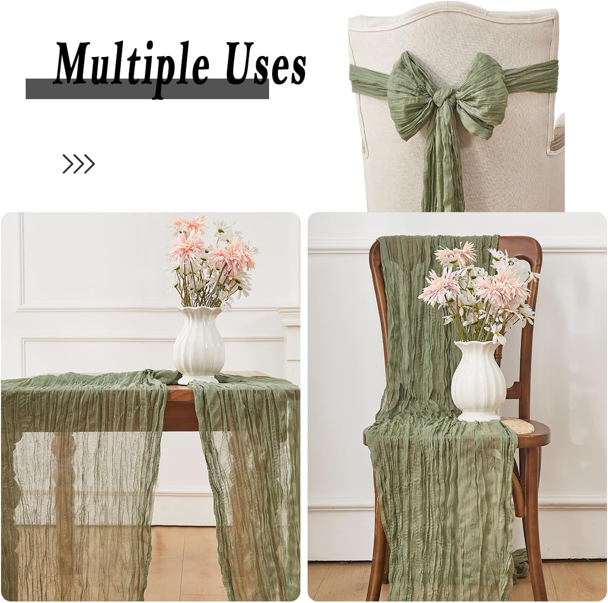 Sage Green 2 Pack Cheesecloth Table Runner 120 Inch 10 FT Boho Rustic Gauze for Wedding Baby Shower Party Farmhouse Summer Home Decor Washable