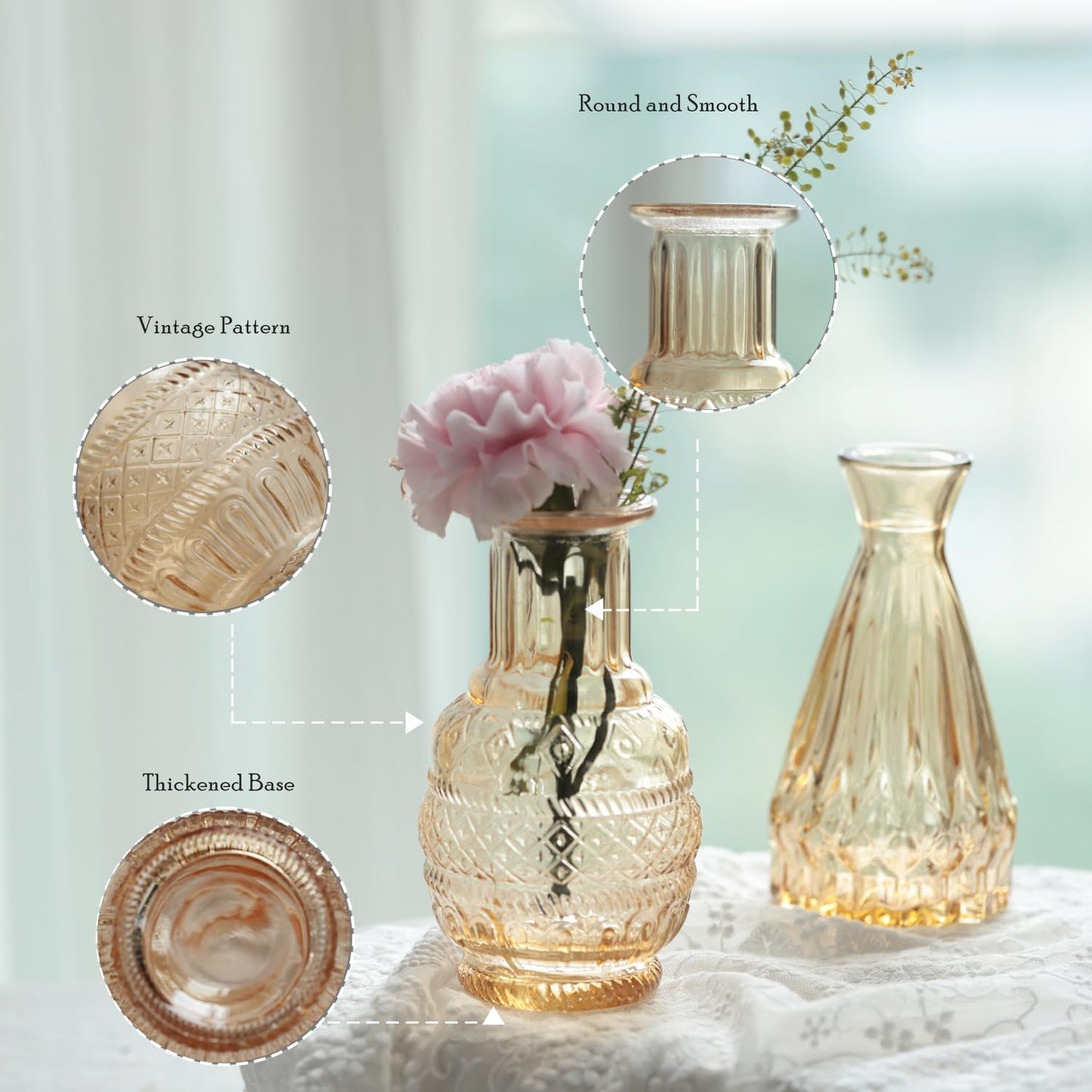 Bud Vases Set of 40 Pcs,Small Flower Vases for Centerpieces,Glass Bud Vase in Bulk,Vintage Bud Vase for Wedding Table Centerpieces Decoration, Home Table Party Decor, Christmas,Anniversary,Gold Amber