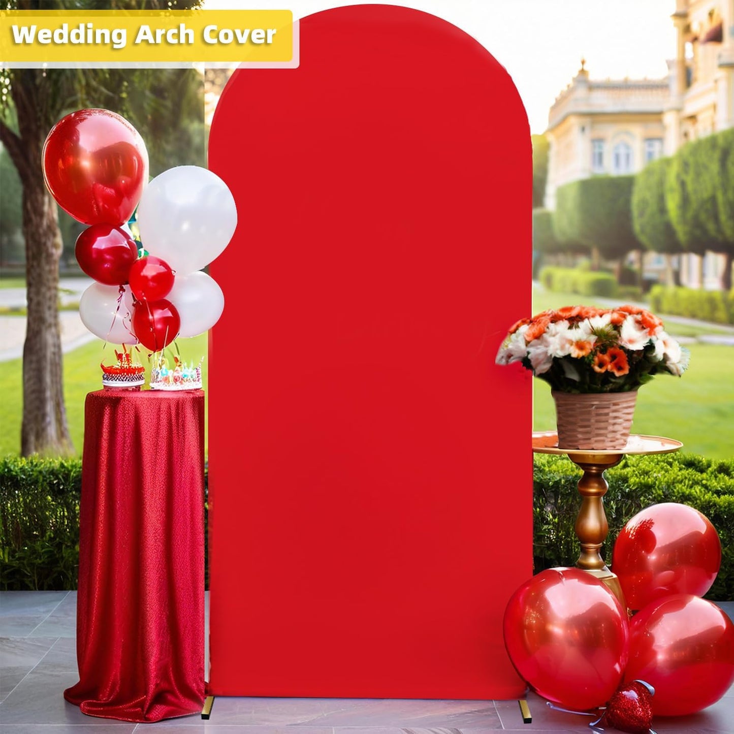 HEMMOTOP Red Arch Cover 7.2 ft (No Arch Backdrop Stand), Spandex Wedding Balloon Stretchy Arch Backdrop for Photo, Party, Ceremony, Birthday, Baby Shower, Anniversary Decoration