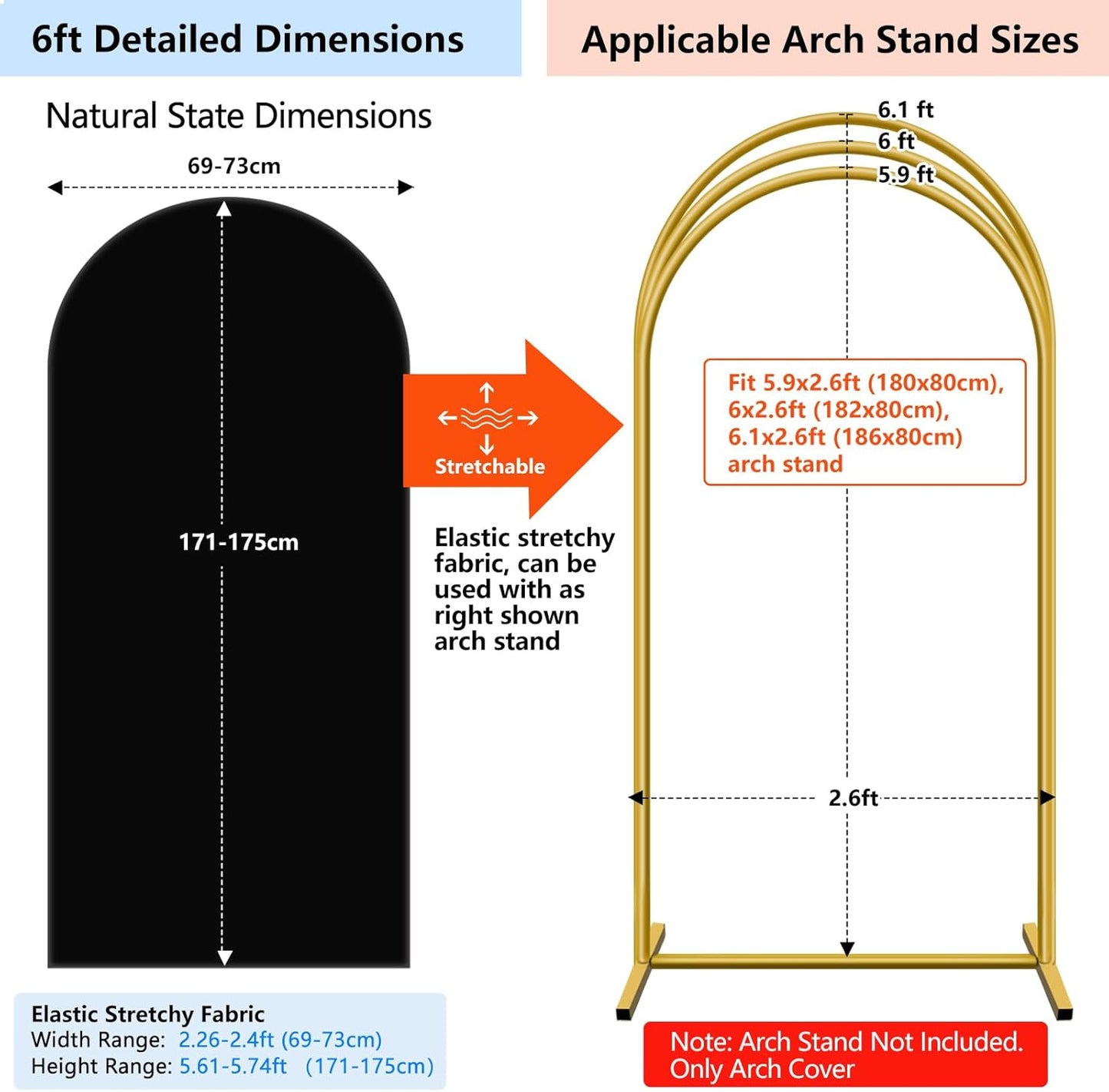 Hemmotop Wedding Arch Backdrop Cover, Set of 2 (7.2ft, 6ft), 2 Sided Stretchy Spandex Fitted Balloon Arch Stand Backdrop for Birthday Party, Baby Shower, Black