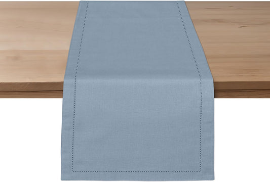 Ruvanti Linen Table Runner 90 Inches, Classic Hemstitch, Washable, Reusable, Non-Slipping, Stain Resistant- Perfect for Parties, Weddings, Dinners, Thanksgiving, Christmas, Indoor use – Grey