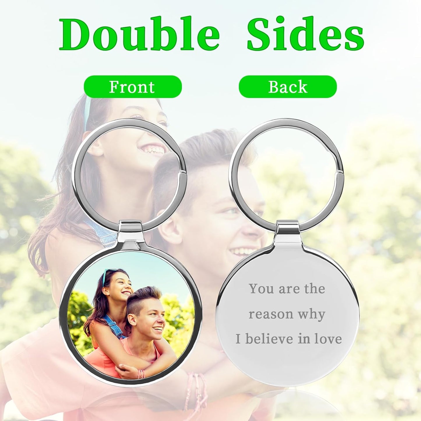 Double Side Custom Keychain with Picture Personalized Engraving Photo Text Customized Gifts for Men Women