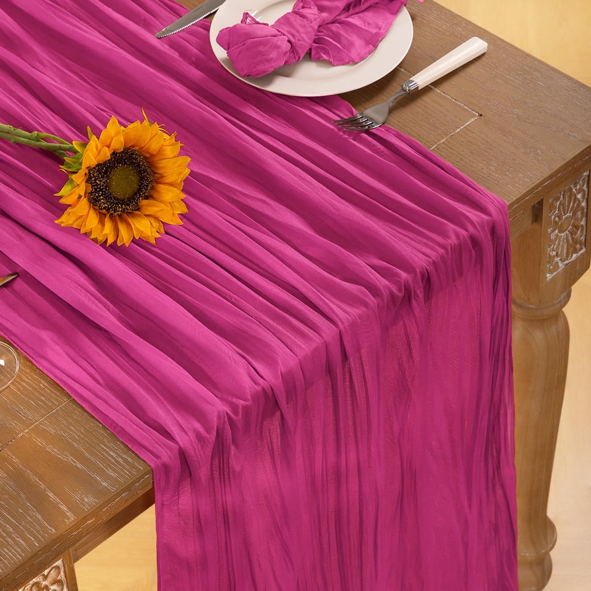 Hot Pink Cheesecloth Table Runner Fall Table Runner Boho Gauze 120 Inches Fuschia Cheese Cloth Fall Table Decorations for Thanksgiving Weddings Bridal Baby Shower Birthday Parties
