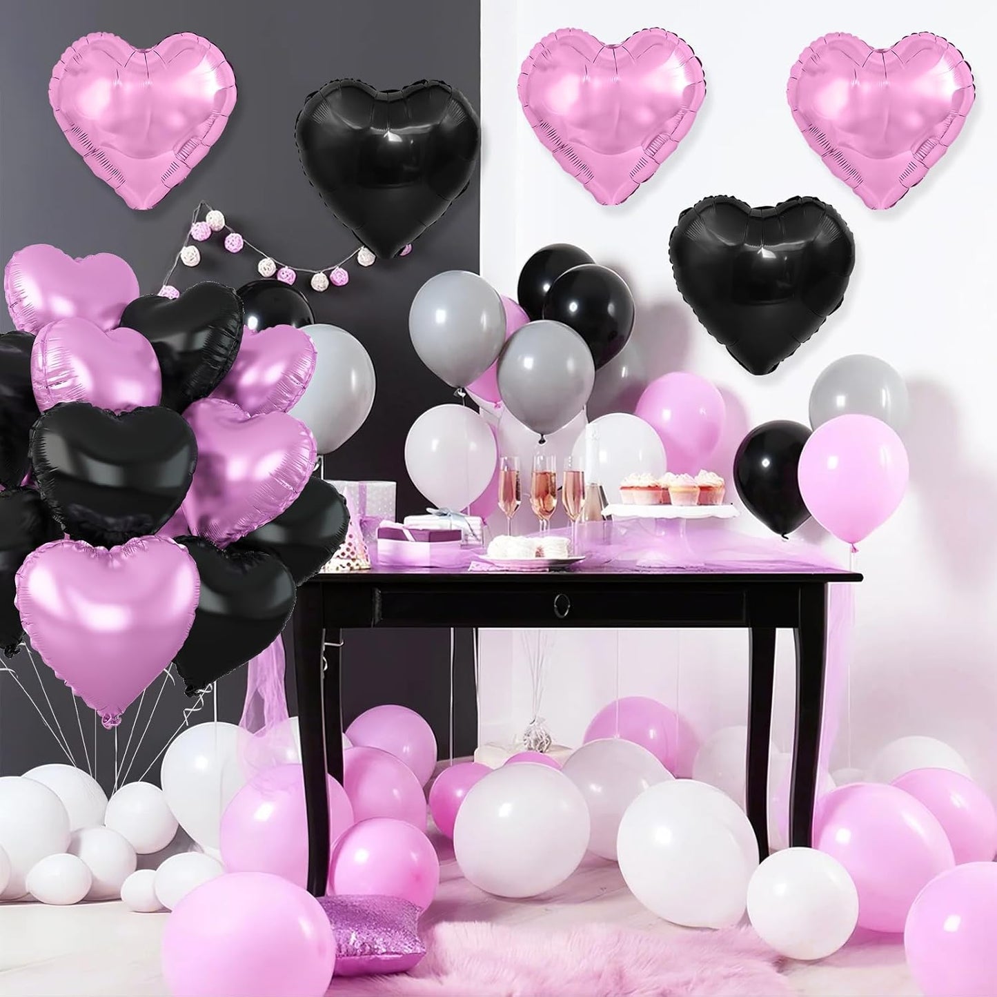 Black Purple Heart Balloons,12Pcs 18Inch Cream Purple Black Heart Shaped Foil Helium Balloons for Baby Shower Birthday Anniversary Wedding Engagement Party Decorations
