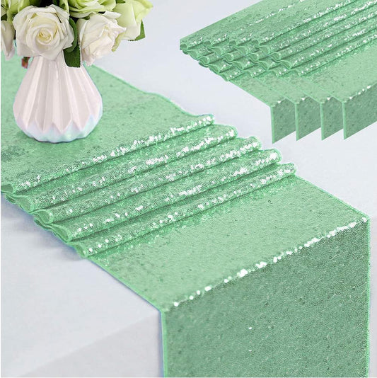 Eternal Beauty 5PCS-12X108 Mint Green Sequin Table Runner for Wedding, Decorations for Birthday Parties, Banquets, Graduations,Christmas