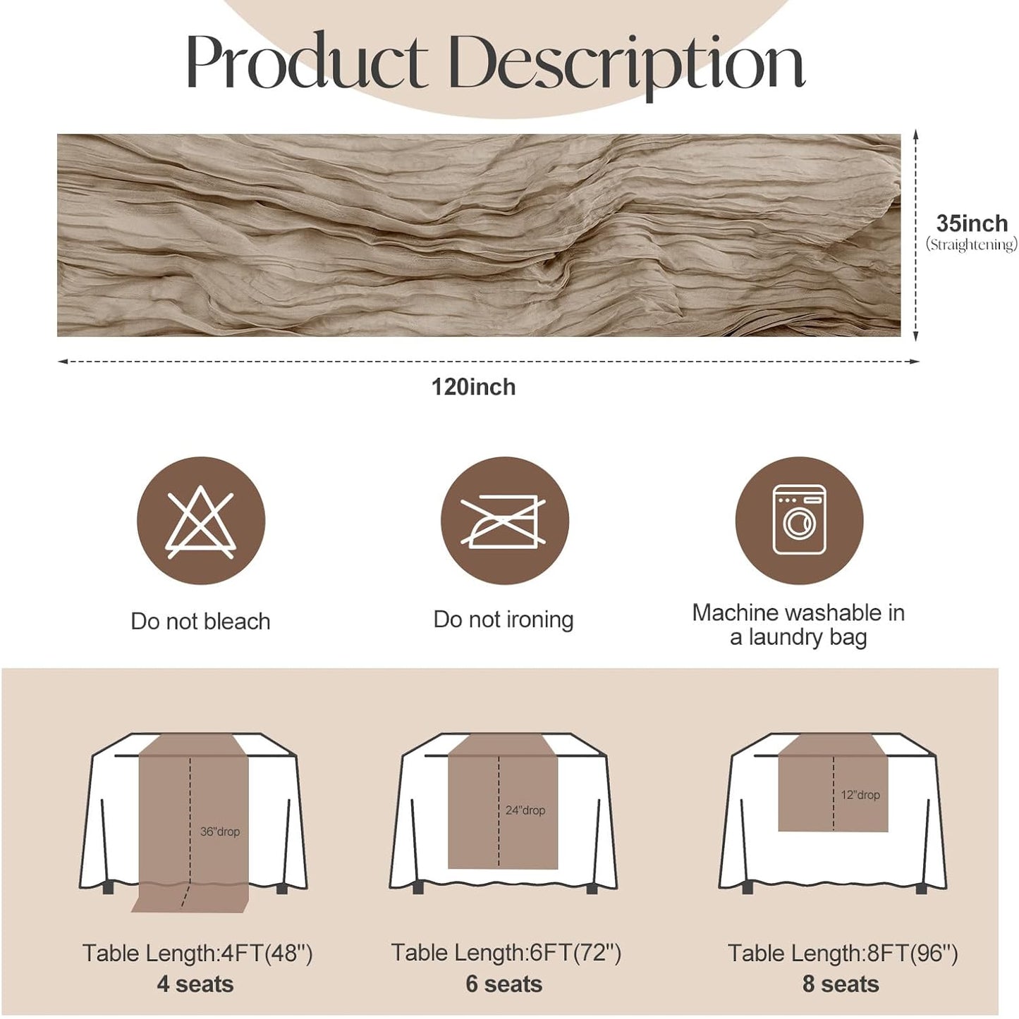 2 Pcs Nude Cheesecloth Table Runner - 120 inch 10FT Boho Rustic Gauze Cheese Cloth Table Runner Decor for Spring Summer Party Wedding Birthday Baby Bridal Shower Home