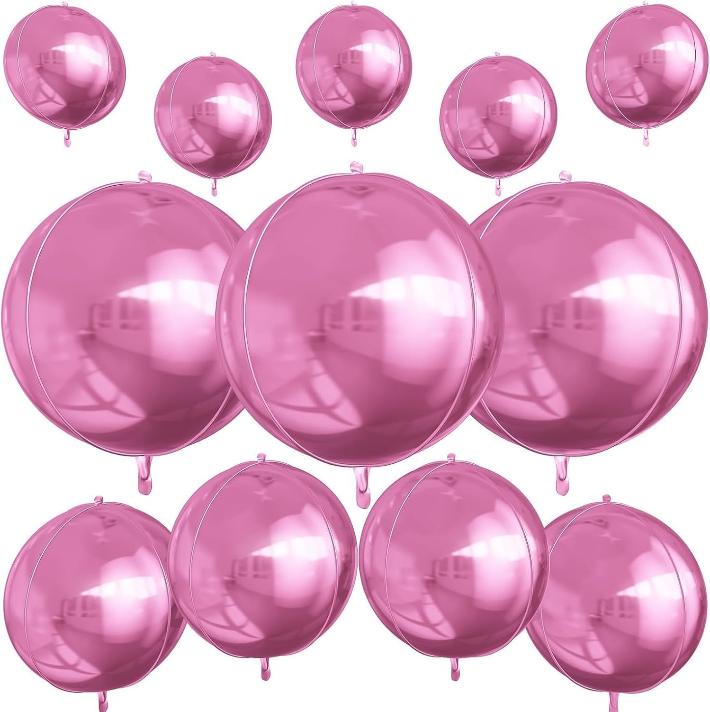 12Pcs Pink Round Foil Balloons, 22" 15" 10" 4D Helium Ball Balloon, Metallic Pink Foil Balloon for Birthday Graduation Wedding Anniversary New Year Eve Disco Prom Party Decorations