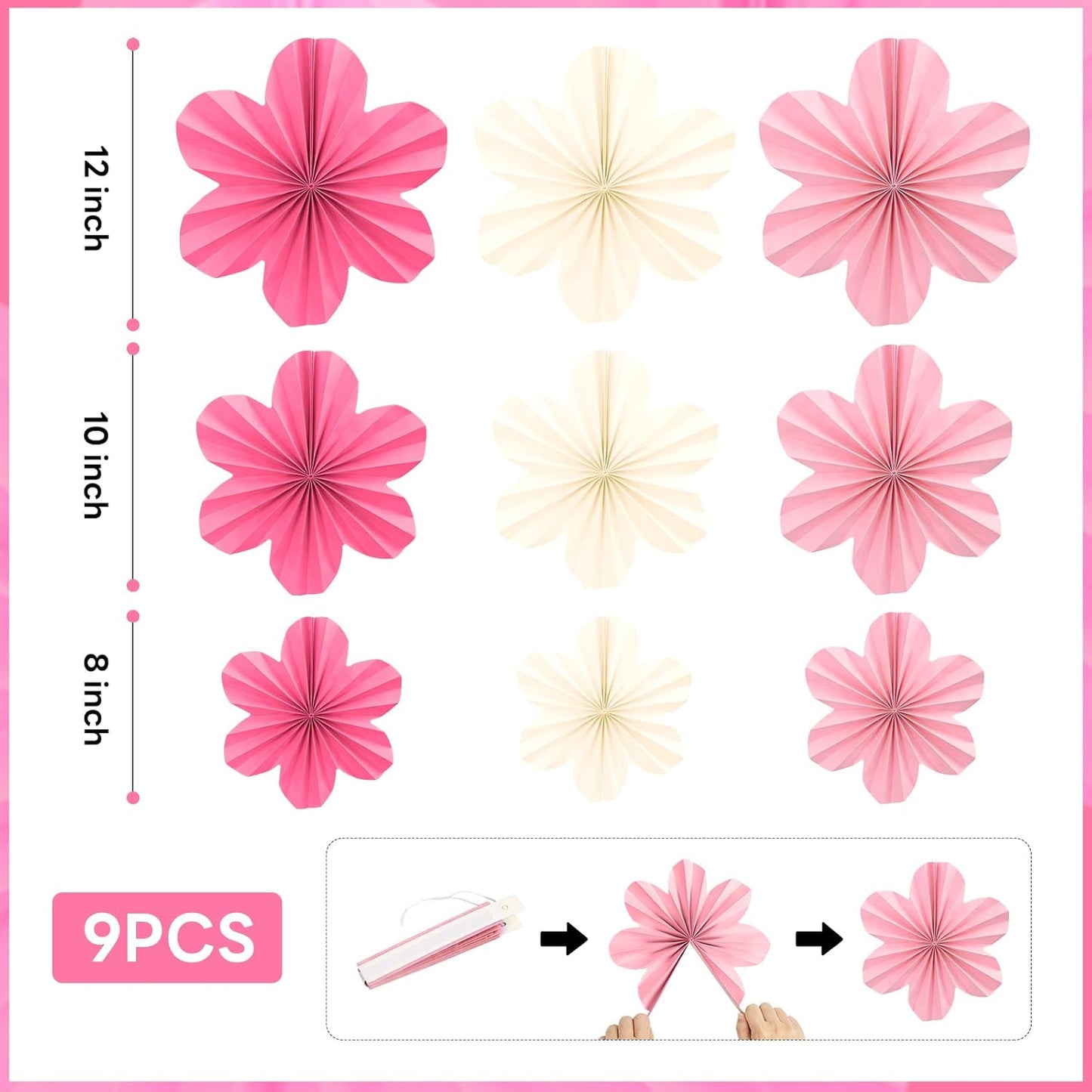 Pink and Yellow Party Decorations, Pink Birthday Decoration with Colorful Hanging Paper Flowers,Tassel Garland and Swirls for Women Girls, Baby Showers Bachelorette Party Supplies Classroom Decor