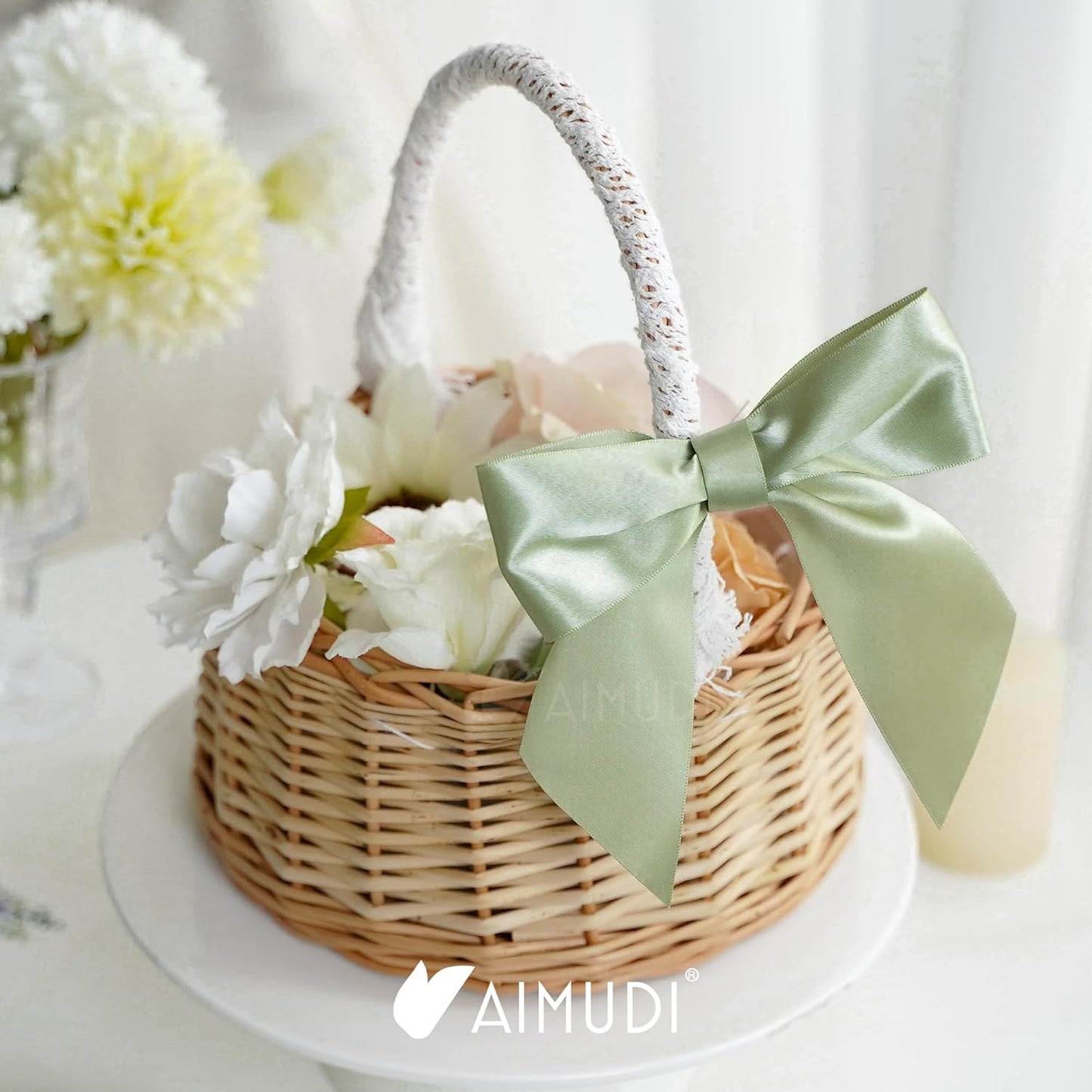 AIMUDI Sage Green Satin Bows 5.5" Bows for Gift Wrapping Satin Twist Tie Bows Premade Ribbon Bows for Treat Bags Invitations Baskets Wreaths Crafts Wedding Birthday Baby Shower Decorations, 24 PCs