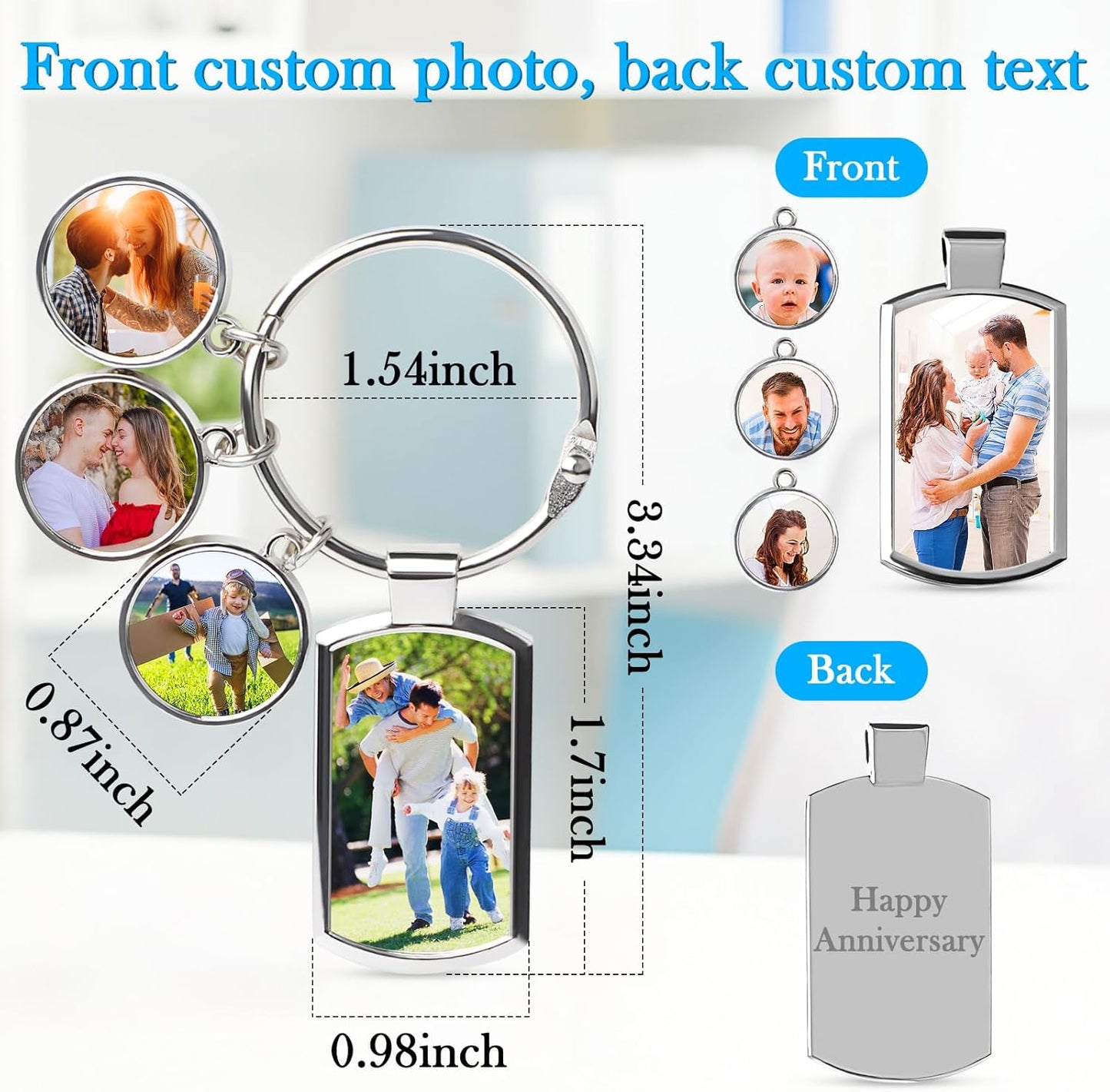 Double Side Custom Keychain with Picture Personalized Engraving Photo Text Customized Gifts for Men Women