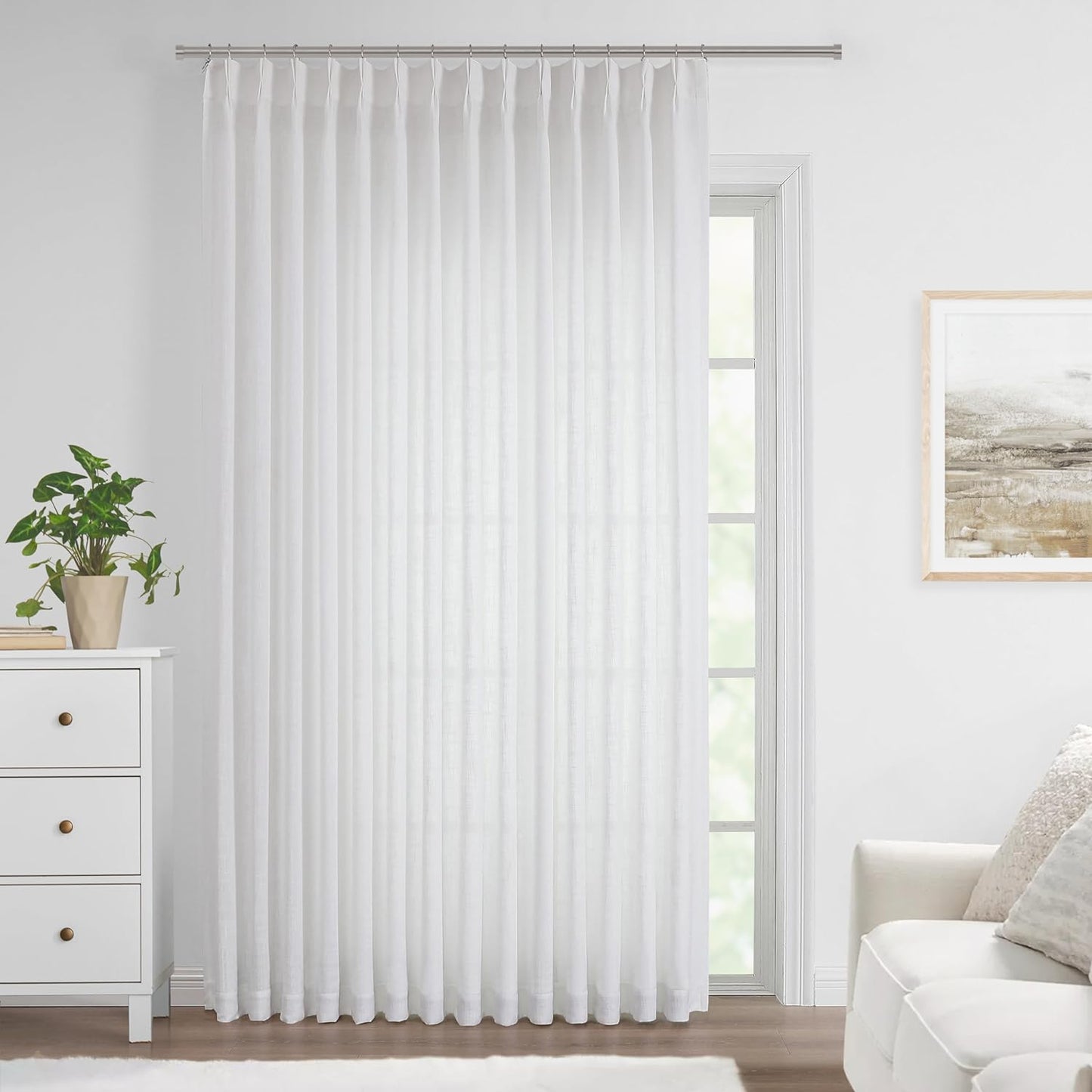 Vision Home White Pinch Pleated Semi Sheer Curtains Textured Light Filtering Window Curtains 84 inch for Living Room Bedroom Patio Rayon Blended Pinch Pleat Drapes with Hooks 1 Panel 80" Wx84 L
