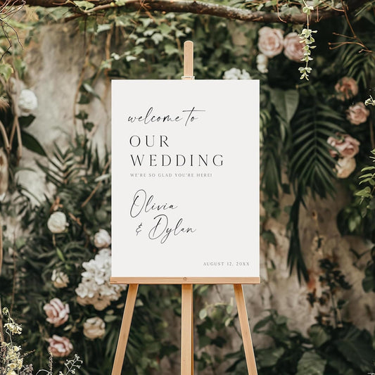 Welcome Wedding Sign Personalized, Modern Elegant Wedding Sign Decorations Signage 12" X 18" (Small), 27" (Medium), 36" (Large), Plastic, Modern, Pole Mount, Weather