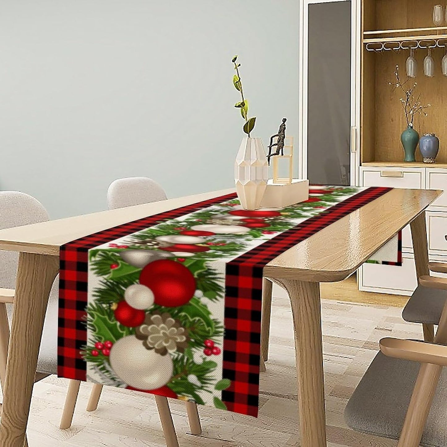 Christmas Table Runner,Seasonal Winter Xmas Holiday Farmhouse Table Cloth Kitchen Dining Table Decoration for Home Party Decor 13x108 Inch