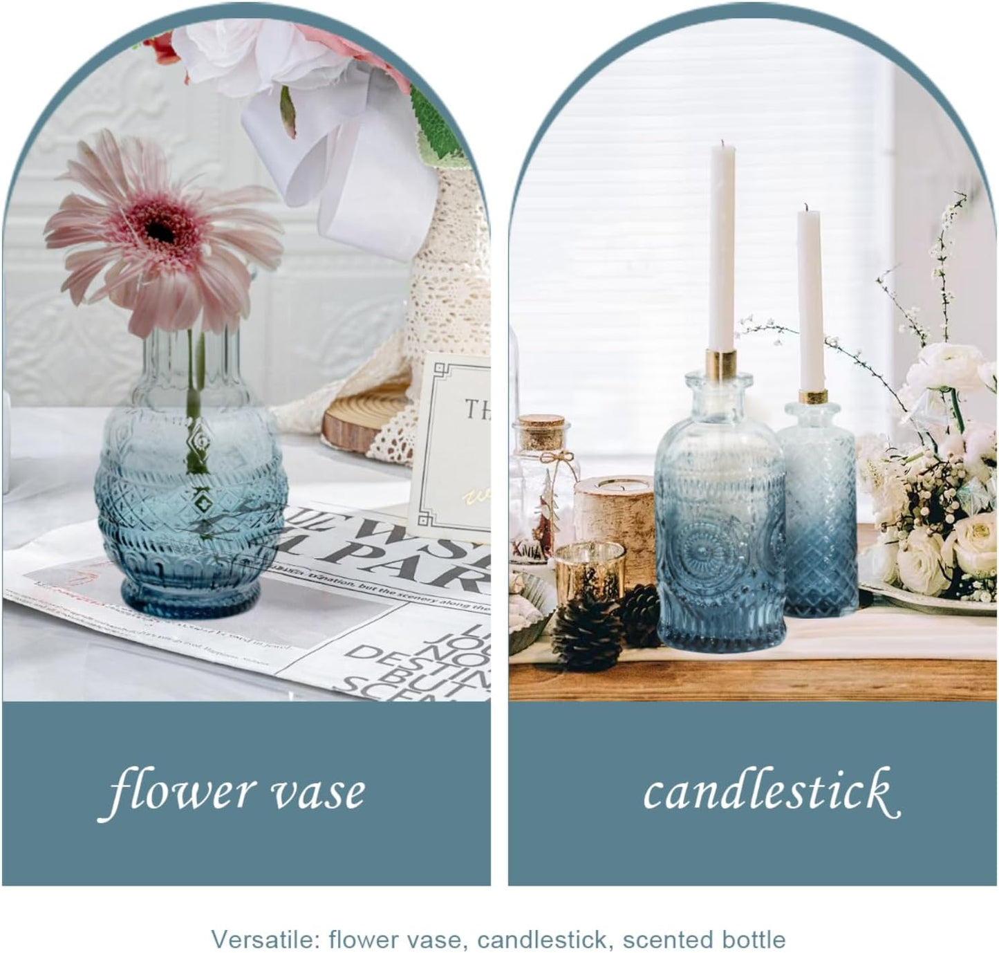 Bud Vases Set of 12,Glass Bud Vases in Bulk,Small Flower Vases for Centerpieces,Mini Vintage Vase for Wedding, Home Table Decor,Christmas,Party Decoration,Blue