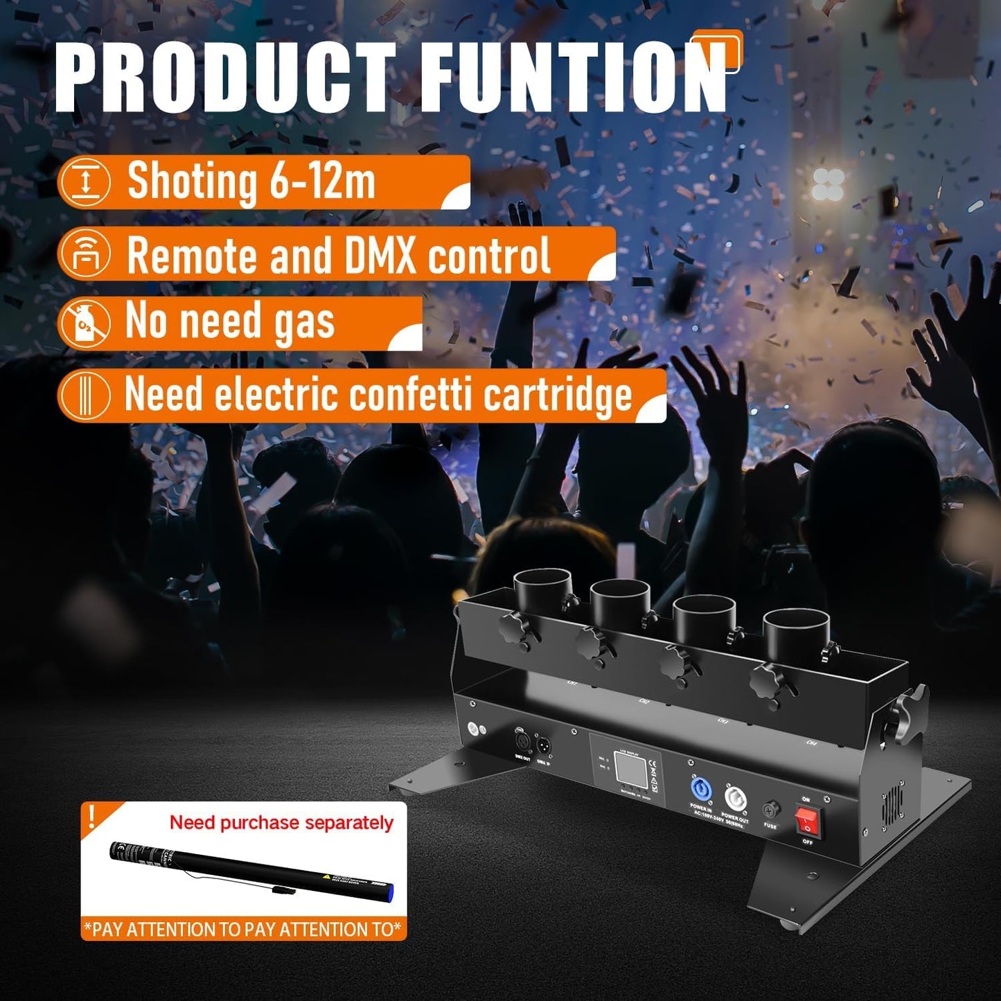 Professional Confetti Launcher Cannon Machine, Confetti Blower Machine Confetti Cannon DMX/Remote Control for Weddding Disco Show Club Stage Party