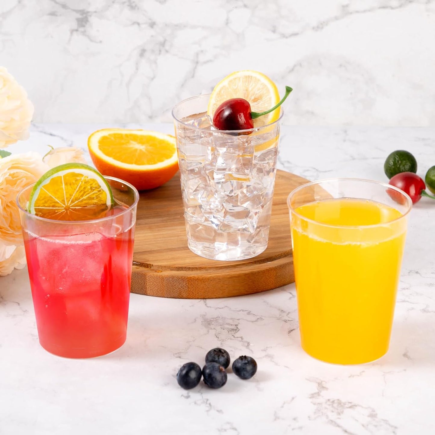 Goodluck 100PCS 10oz Clear Plastic Cups for Party, Disposable Clear Plastic Cups, Cocktail Glasses for Wedding Thanksgiving, Christmas, and Parties