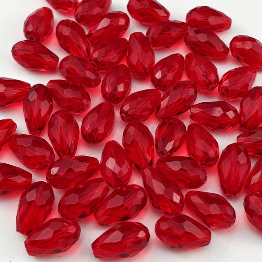 100pcs 8x12mm Teardrop Crystal Glass Beads for Jewelry Making, Faceted Vertical Hole Teardrop Glass Spacer Beads for Wind Chimes Bracelet Earring Necklace DIY Craft(Red)