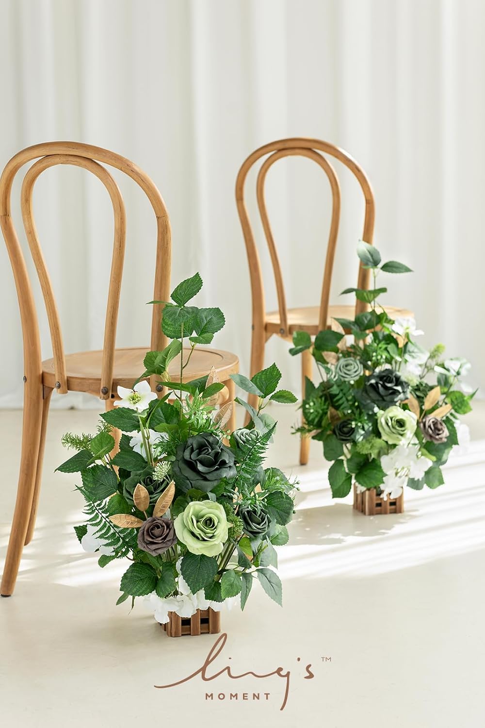 Ling's Moment 17.5" Tall Standing Artificial Flowers Arrangements 4pcs Fall Wedding Aisle Runner Chair Decorations Emerald Gold for Centerpieces Ceremony Reception Rose Floral Party Outdoor