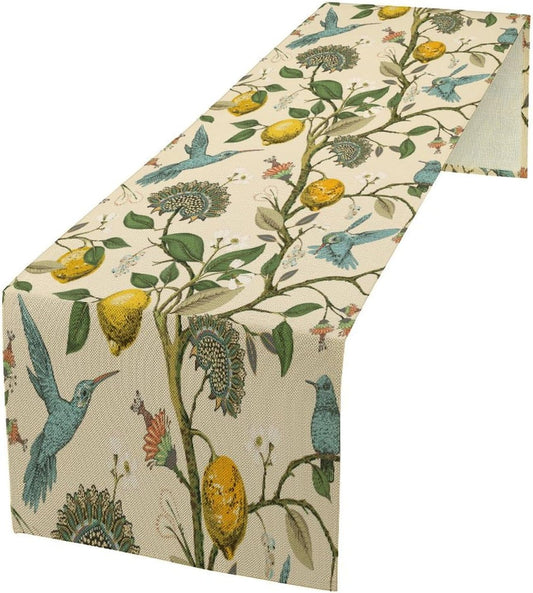 Table Runner with Flowers and Birds, Spring Plant Flowers Table Decoration Linen Table Runner Family Party Party Decorations 13x120 Inches