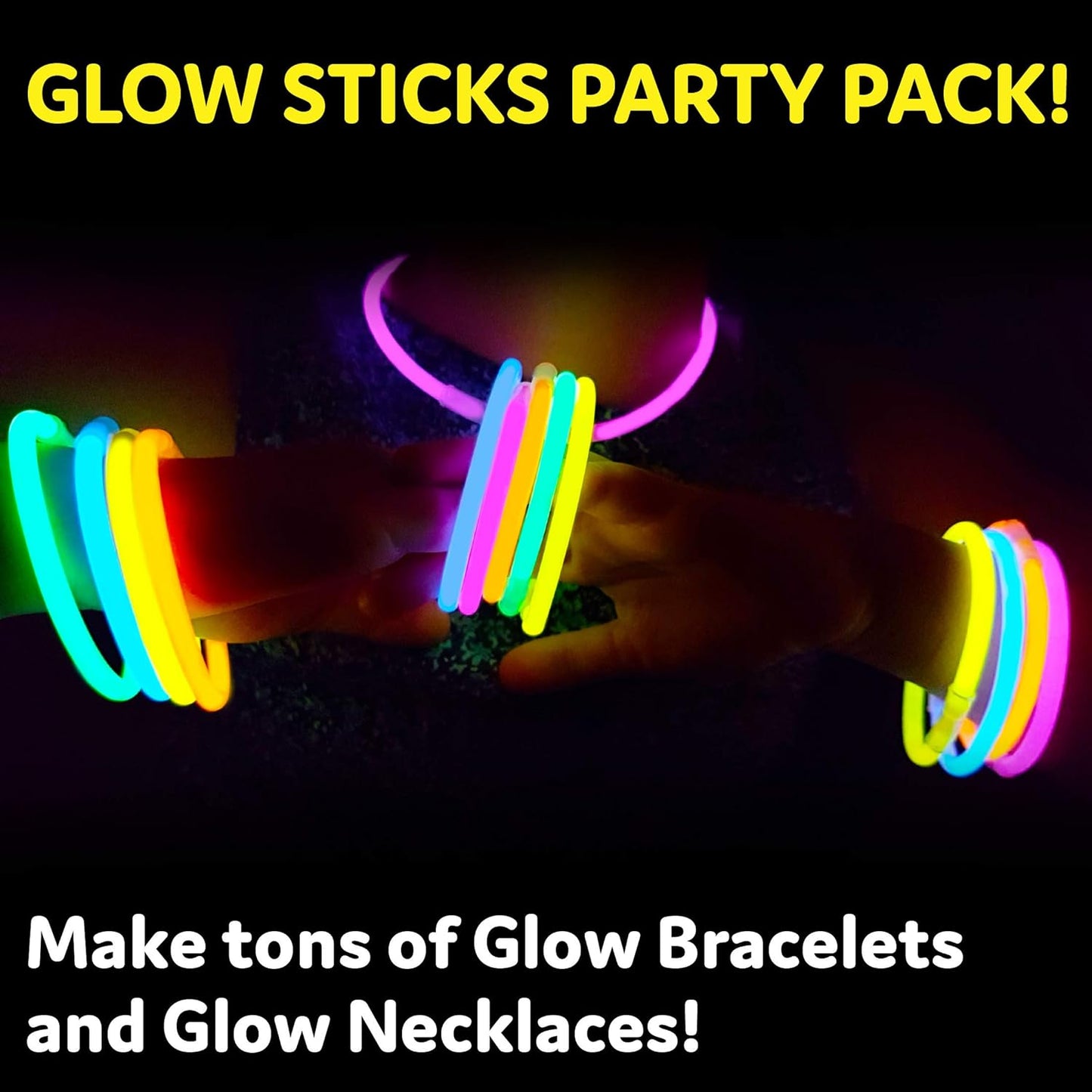 PartySticks Ultra Bright Glow Sticks Bulk Party Supplies 100 Pack - 8" Glow in the Dark Light Up Halloween Party Favors, Glow Decorations, Neon Party Necklaces and Bracelets with Connectors