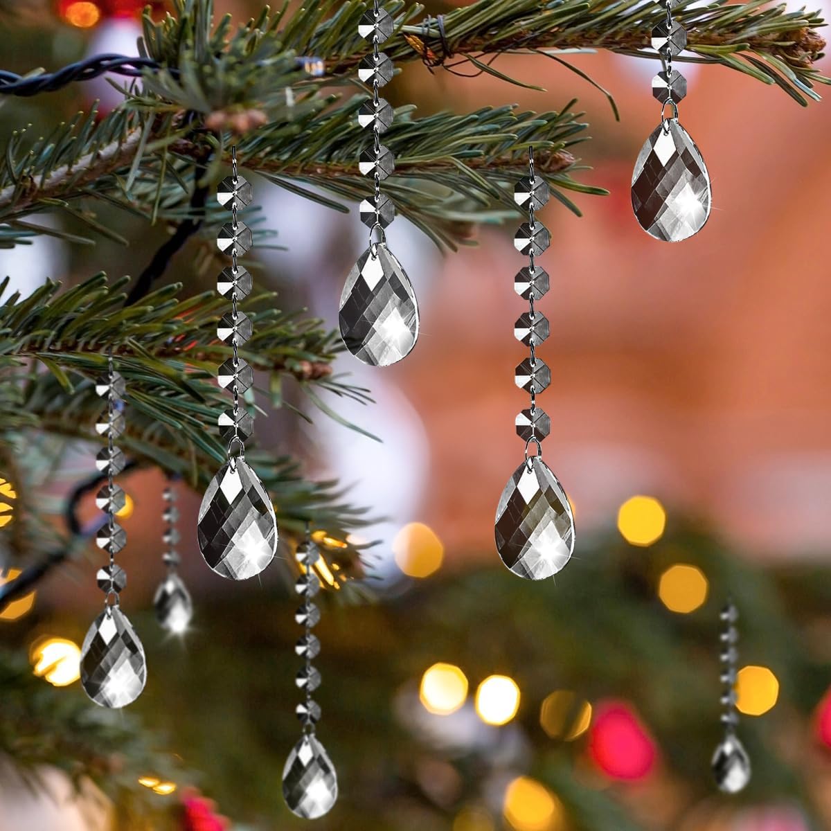 50 Pack Hanging Crystals - Clear Acrylic Prisms Pendant Ornaments for Christmas Tree, Centerpieces, Chandelier, Window & Home Decor, Ideal for Weddings, Parties Decorations (Teardrop)