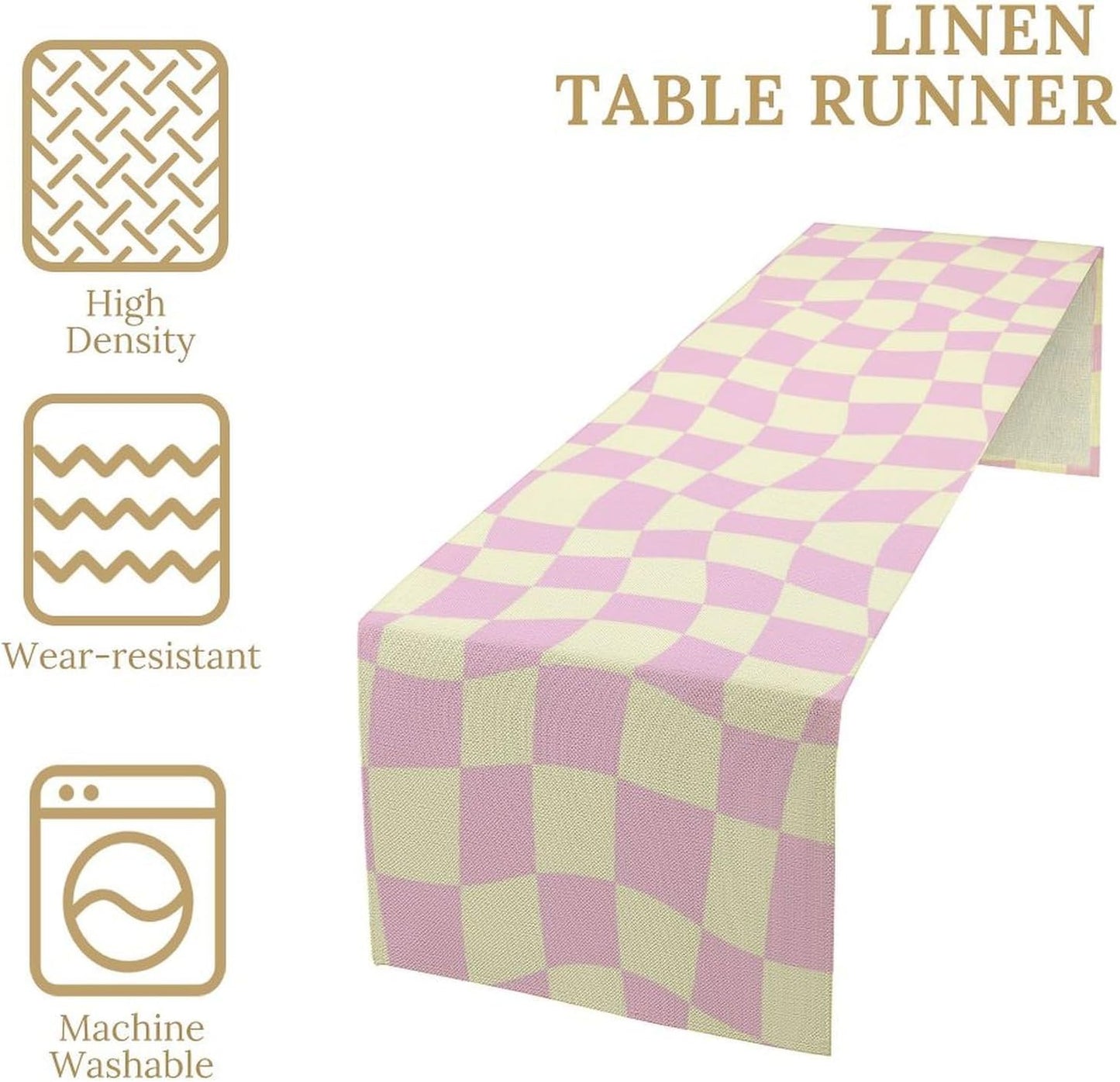 Hippie Table Runner Retro Geometric Square Purple Grid 60s70s Style Kitchen Restaurant Decoration for Indoor and Outdoor Wedding Party Table Runner 13x120 Inch