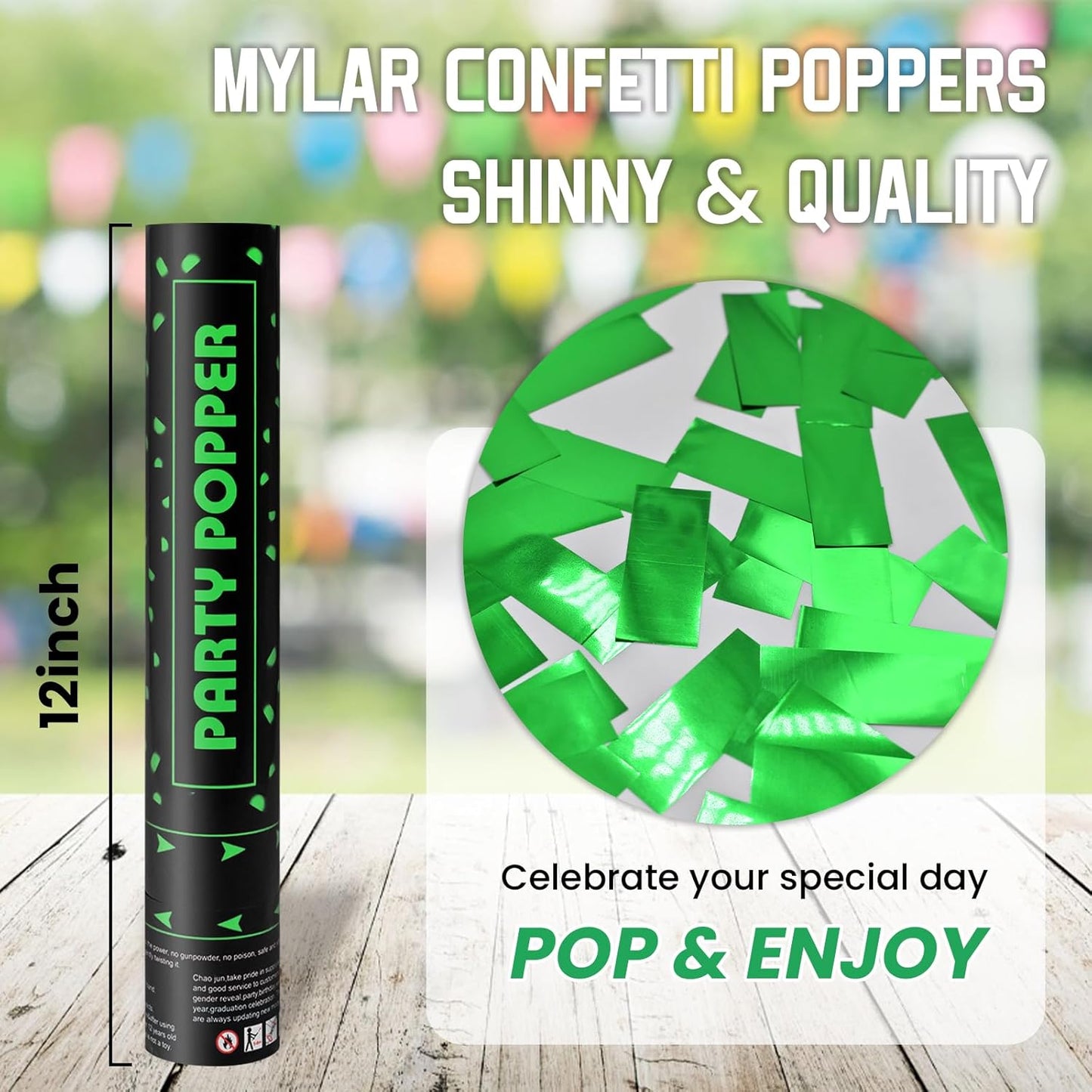 Party Poppers Confetti Cannon 12 Pack Green Poppers 12 Inch Party Shooters Mylar Confetti Green Foil Confetti Cannons Bulk for Wedding Birthday Graduation Baby Shower Christmas New Year