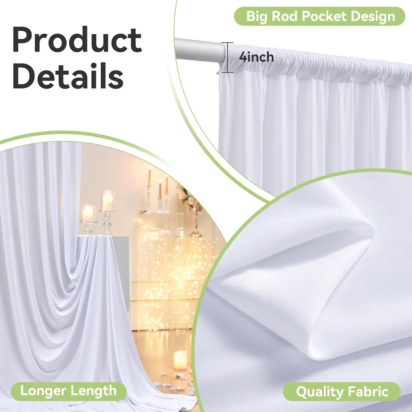 30ftx16FT Wrinkle Free White Backdrop Curtain, 6 Panels 16FT Height White Wedding Backdrop Drapes, Silky Polyester Back Drop Cloth for Birthday Photography Background Party Backdrop Draping