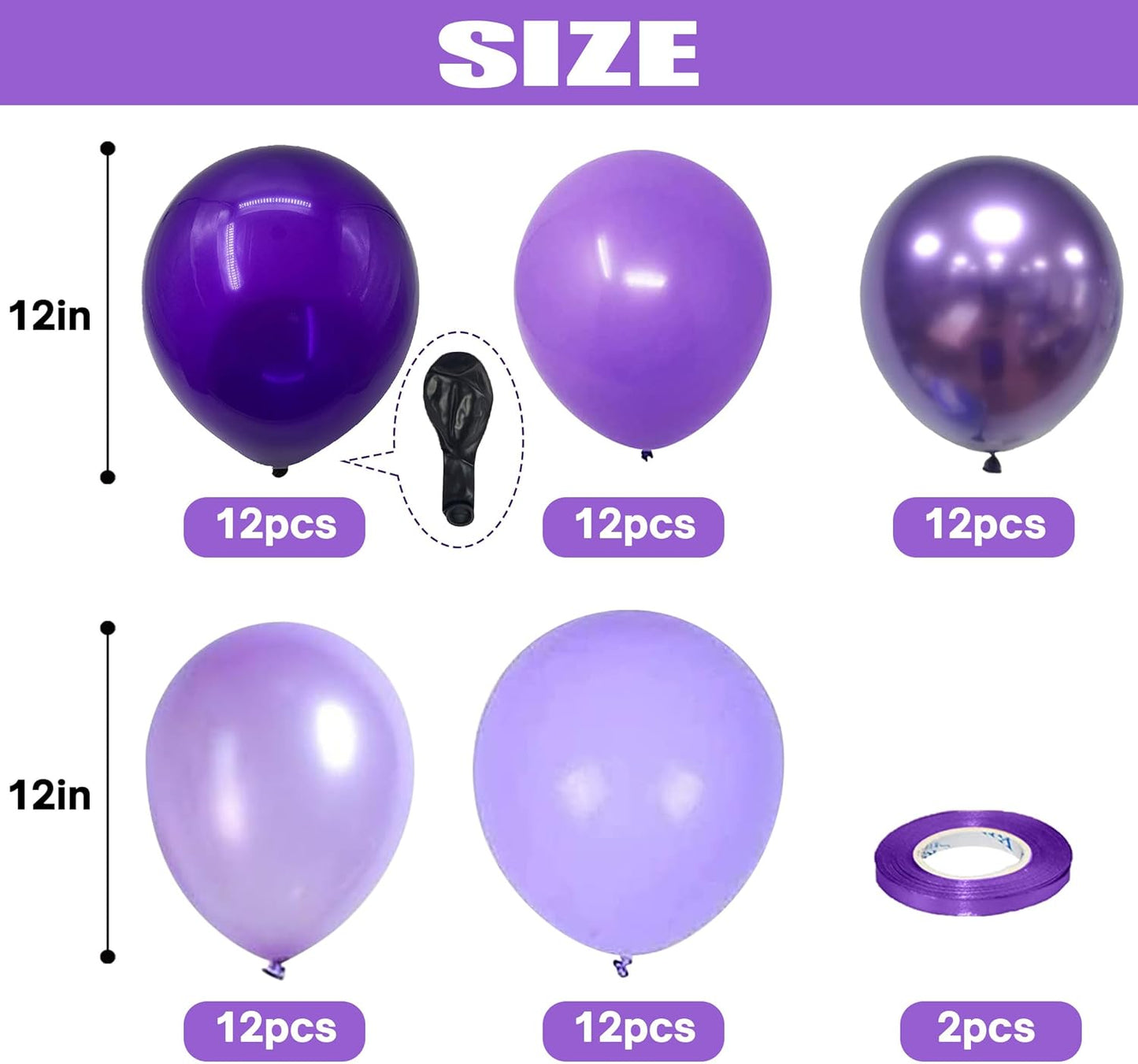 Togvu Purple Balloons, 60 Packs 12 Inch Metallic Chrome Pearl Macaron Light Different Shades Balloons for Girl Birthday, Wedding, Anniversary, Baby Shower, Princess Decoration QQ-5023