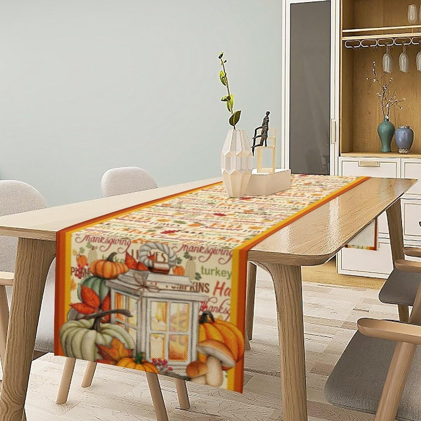 Autumn Table Runner,Farmhouse Leaves Pumpkin Thanksgiving Table Cloth for Kitchen Dining Table Decoration Home Party Decor 13x108 Inch