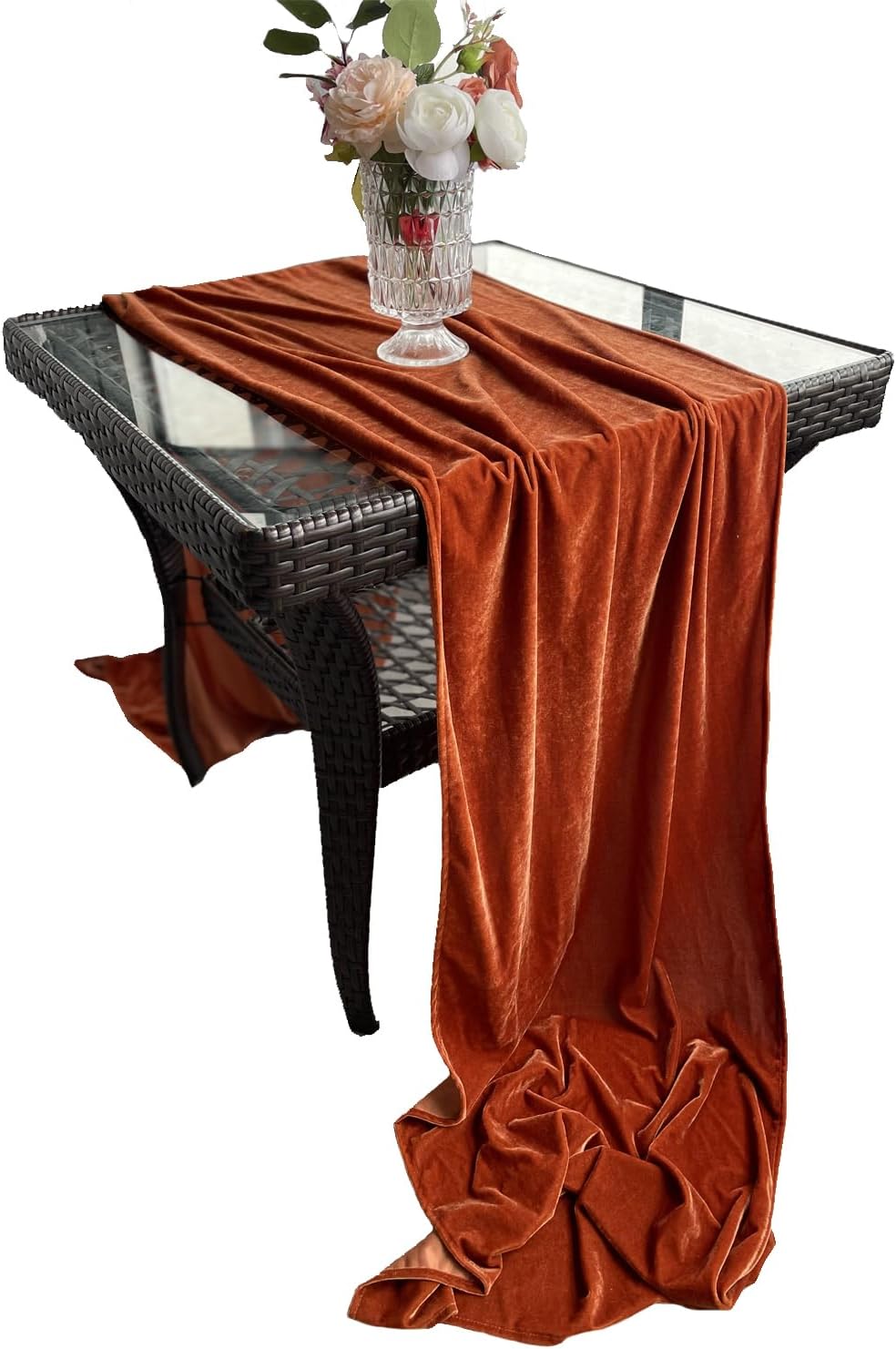Luxurious Velvet Table Runner, Terracotta 120 Inches Wedding Table Runners, 10ft Velvet Home Party Table Decorations