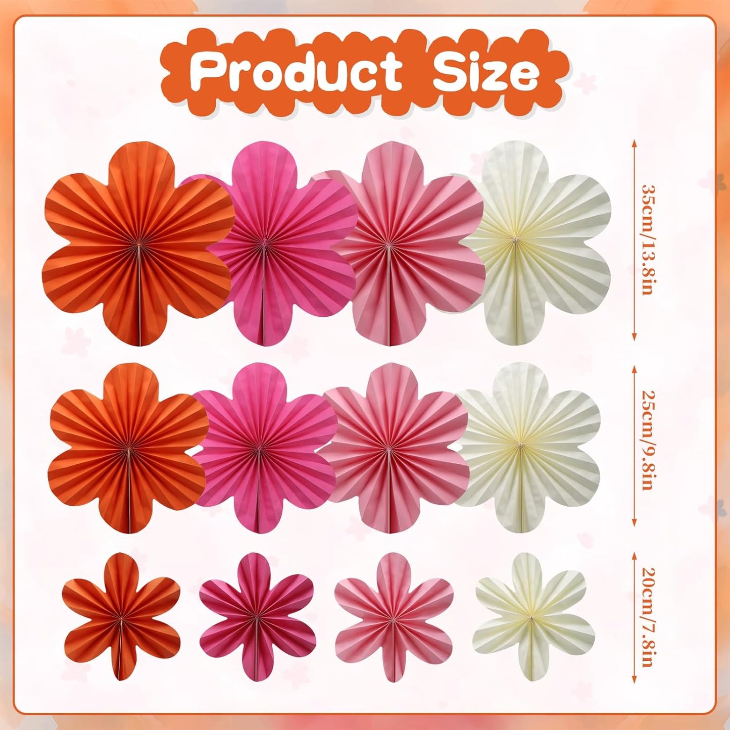 BestoFun 12 PCS Paper Flowers Fans Pink and Orange Party Decorations Paper Flowers Decorations for Wall Girl Groovy Birthday Baby Shower Wedding Bachelorette Room Hanging Décor