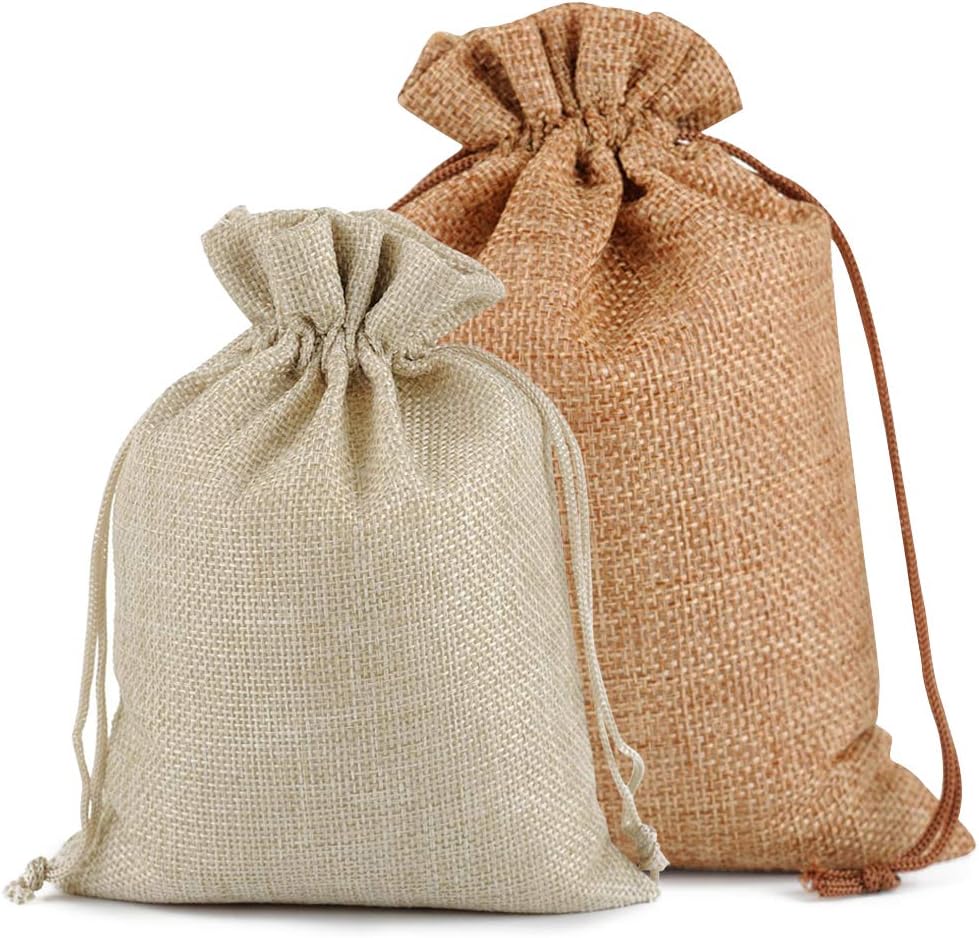 Lucky Monet 25/50/100PCS Burlap Gift Bags Wedding Hessian Jute Bags Linen Jewelry Pouches with Drawstring for Birthday, Party, Wedding Favors, Present, Art and DIY Craft (25Pcs, Cream, 4” x 6”)