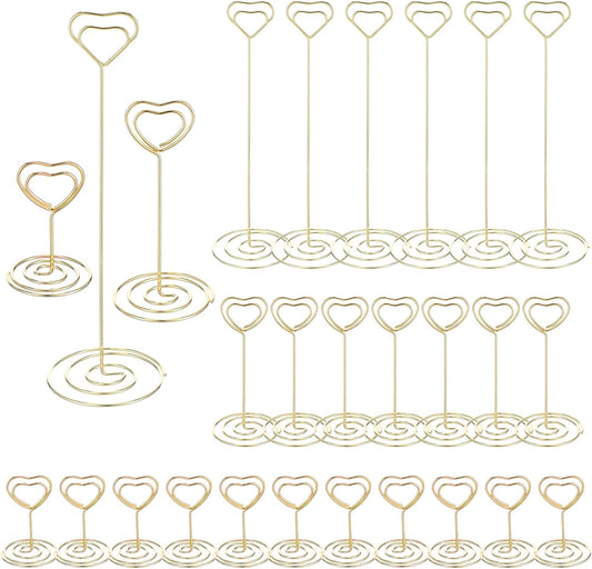 MAQUITA 36pcs Place Card Holder, Table Number Holders, Table Card Holders, Table Number Stands, Wire Table Picture Photo Holder with Heart Shaped Menu Memo Clips for Wedding Favors