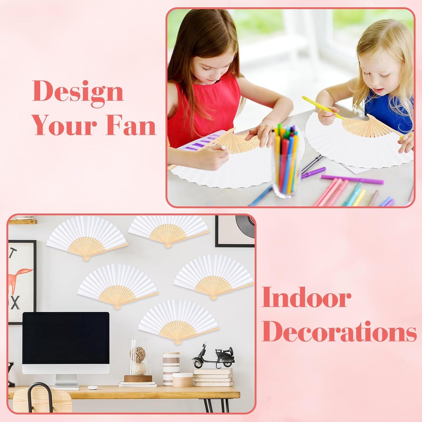 24 Pieces White Hand Held Bamboo Folding Fans Paper Fans Handheld for Women Foldable Girls Wedding Decoration Church Home Party Favors Summer