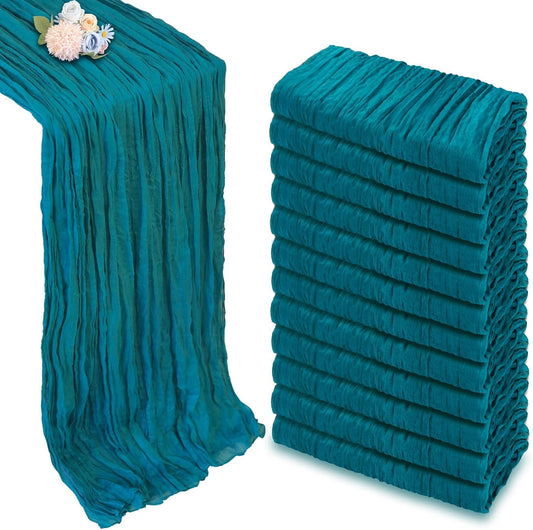 12 Pack Teal Cheesecloth Table Runner 10ft Boho Gauze Fabric Cheese Cloth Table Runner 35 x 120 Inch Rustic Sheer Runner for Romantic Wedding Decor Baby Shower Party Table Centerpiece Decoration