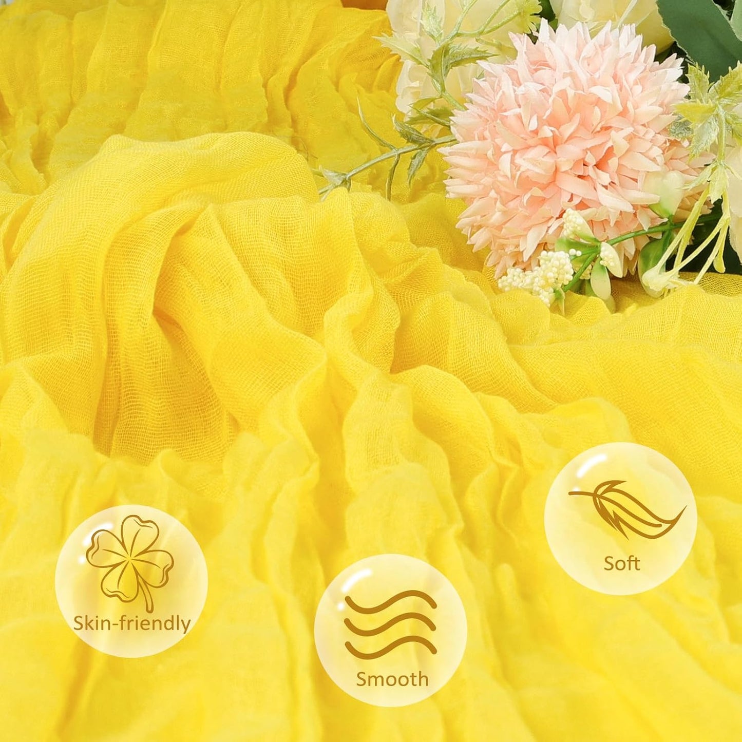 12 Pack Lemon Yellow Cheesecloth Table Runner 10ft Boho Gauze Fabric Cheese Cloth Table Runner 35 x 120 Inch Rustic Sheer for Romantic Wedding Decor Baby Shower Party Table Centerpiece Decoration