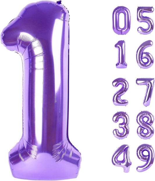 Jumbo Purple Number 1 Balloon 40 Inch, Mylar Foil Number One Balloons for Boy Girl 1st 1 11 21 31 41 51 81 Birthday Party, Giant Balloons Anniversary Graduations Photo Shoot Decorations