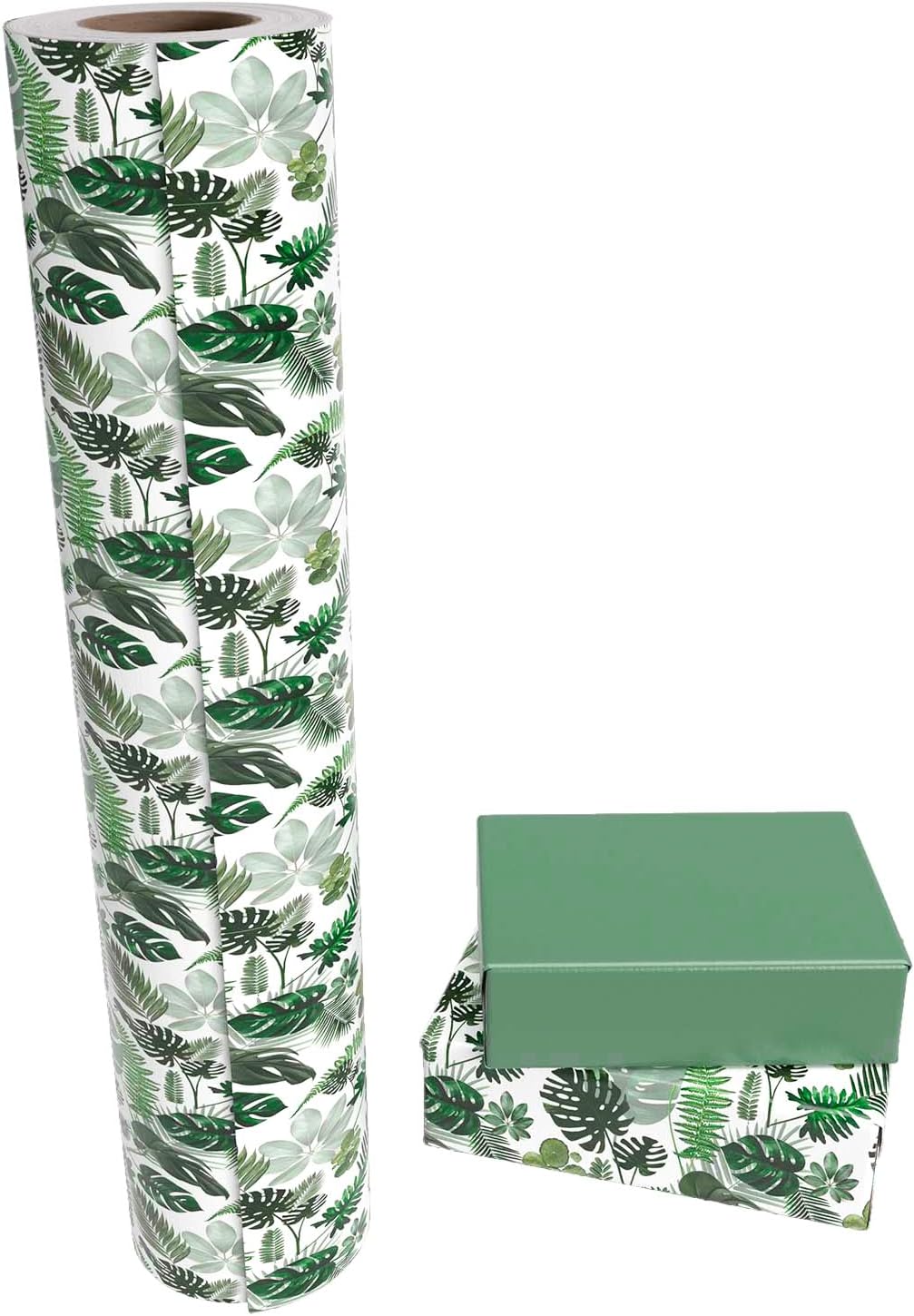 WRAPAHOLIC 30 Inch Reversible Wrapping Paper - 30 Inch X 100 Feet Jumbo Roll Green Monstera Leaf Design, Perfect for Birthday, Party, Baby Shower and More Occasions