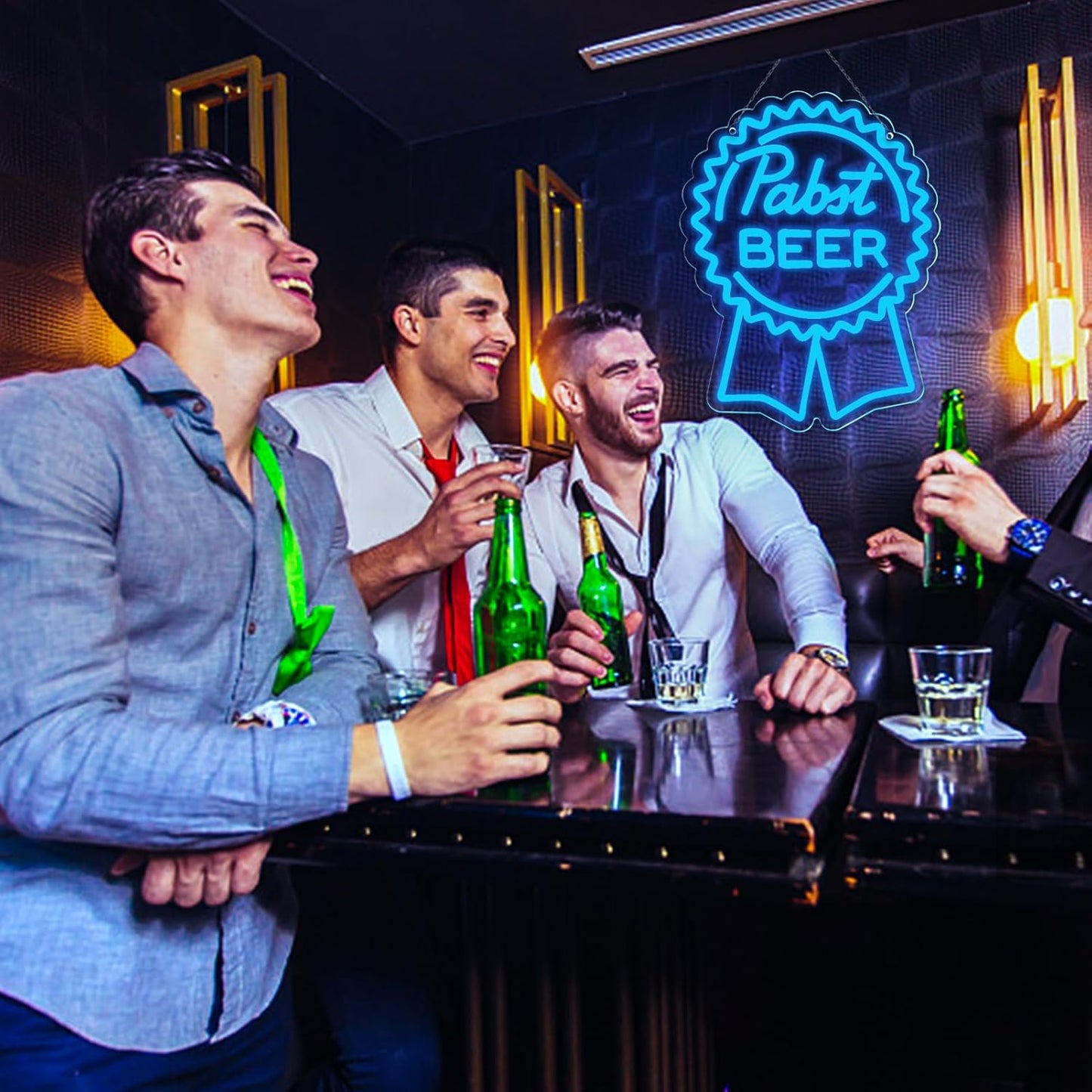 Pabst Beer Neon Signs for Wall Decor，LED Neon Lights Suitable for Man Cave Bar Pub Restaurant Christmas Gift Art 5V Power Adapter, 12 * 15Inch(sky blue+white)