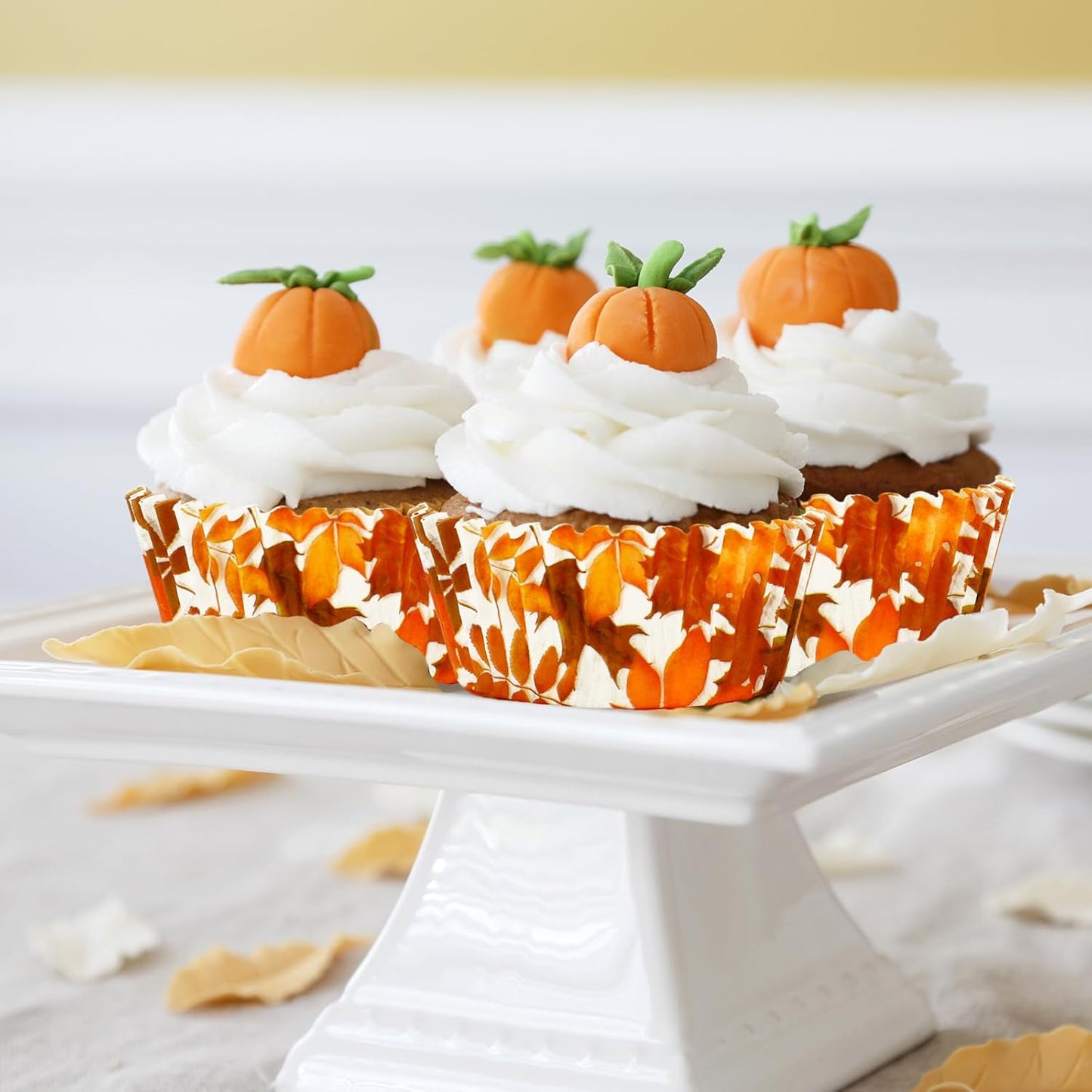 Whaline 300Pcs Fall Cupcake Liners Orange Maple Leaves Paper Baking Cups Thanksgiving Watercolor Leaves Paper Cake Muffin Liner Cupcake Wrappers for Autumn Harvest Party Supplies, 2x1.2 Inch