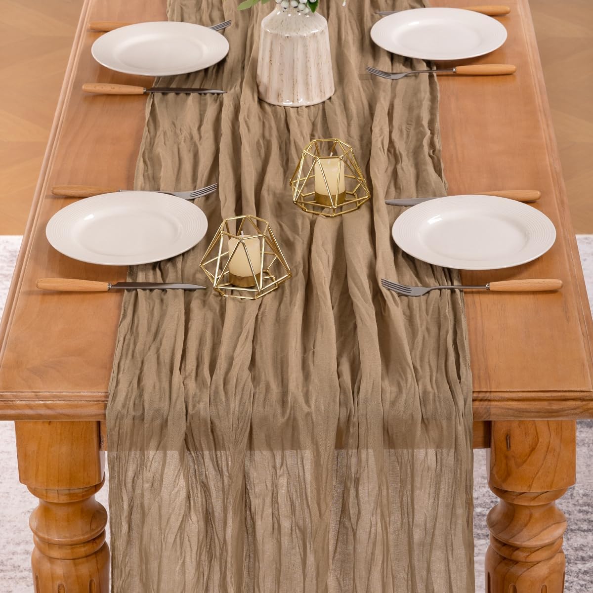 MLMW 4 Pack Fall Table Runner Boho Nude Brown Cheesecloth Table Runner Autumn Gauze Rustic Tan Cheese Cloth 160 inch 13.3ft for Thanksgiving Wedding Party Baby Bridal Shower Birthday