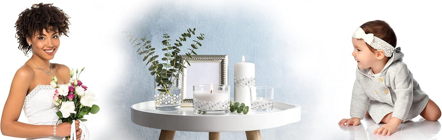 Mandala Crafts 0.25 Inch Crystal Faux White Pearl Beads Roll - 10 Yards Strand of Rhinestones Fake Pearls Chain Garlands Spool String for Christmas Tree, Wedding, Party, Vases, DIY Decoration