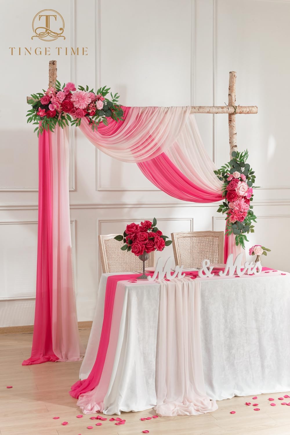 TINGE TIME 3 Panels Wedding Arch Draping Fabric, 30" x 20ft Hot Pink Chiffon Fabric Drapery Sheer Backdrop Curtain for Weddings Ceremony Party Decoration,Wedding Arch Drapes for Weddings Ceremony