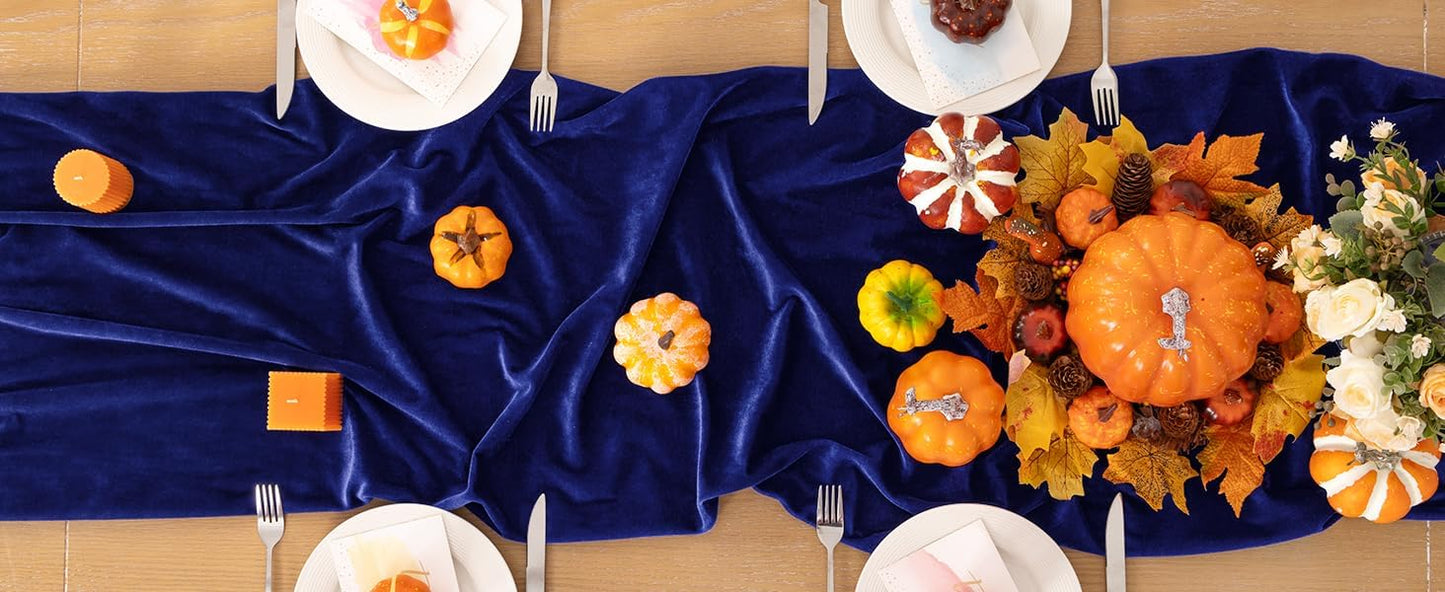Royal Blue Velvet Table Runner Fall Thanksgiving Table Runner 20 x 120 Inch Luxurious Elegant Velvet Fabric Friendsgiving Table Decorations for Christmas Dinner Wedding Bridal Baby Shower