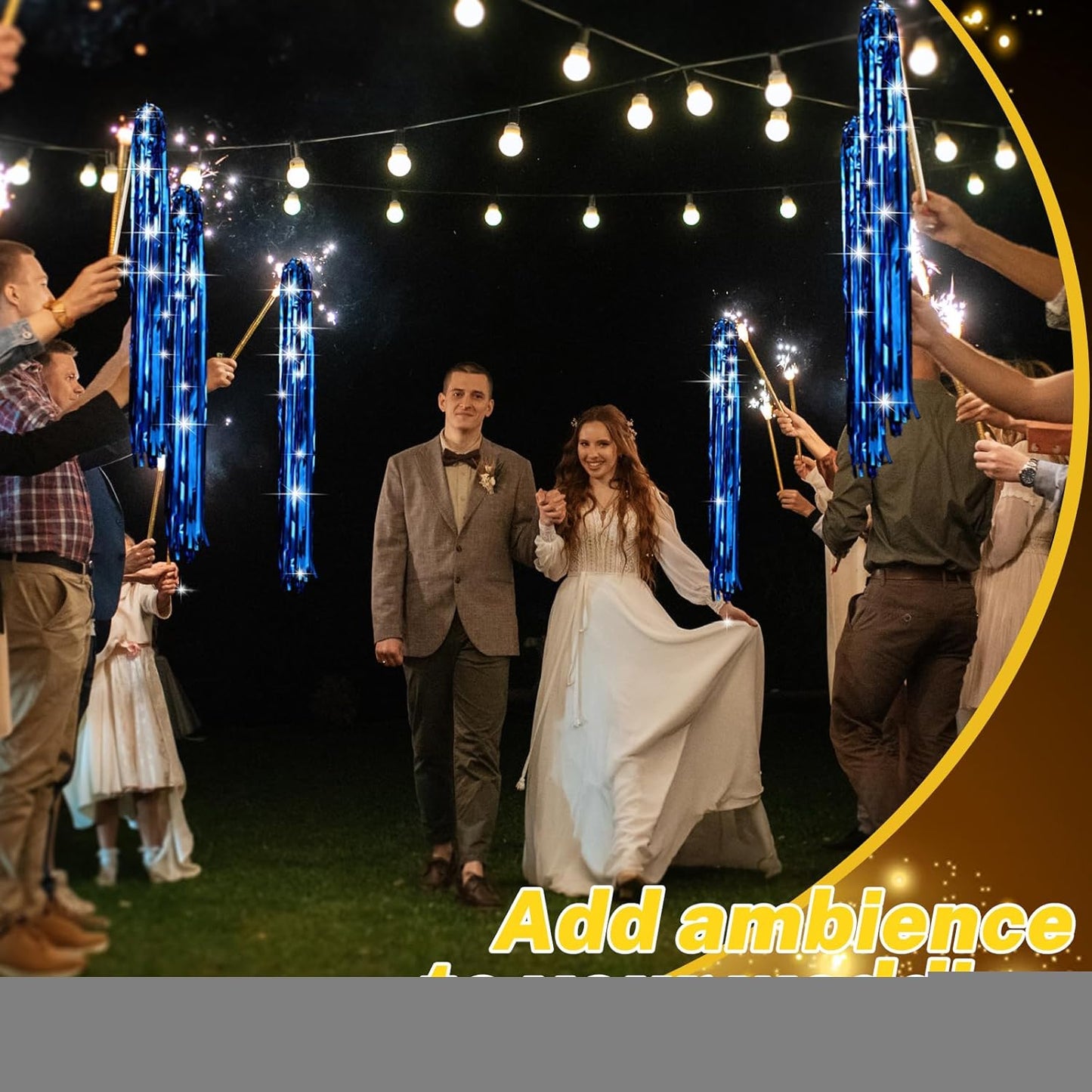 50 Pcs Wedding Fairy Wands with Bells Foil Tinsel Ribbon Stick Wands Tinsel Party Streamers with Bell Glittery Bridal Wedding Send Off Ideas Holiday Celebration (Dark Blue)